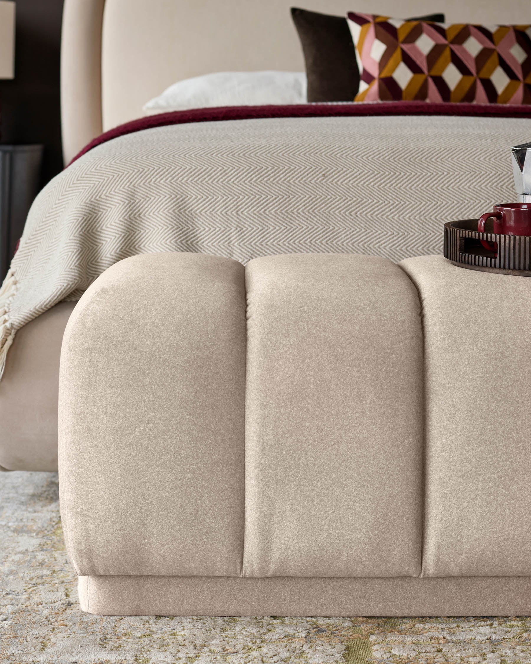 Lillian cream plush fabric bench - Image 6