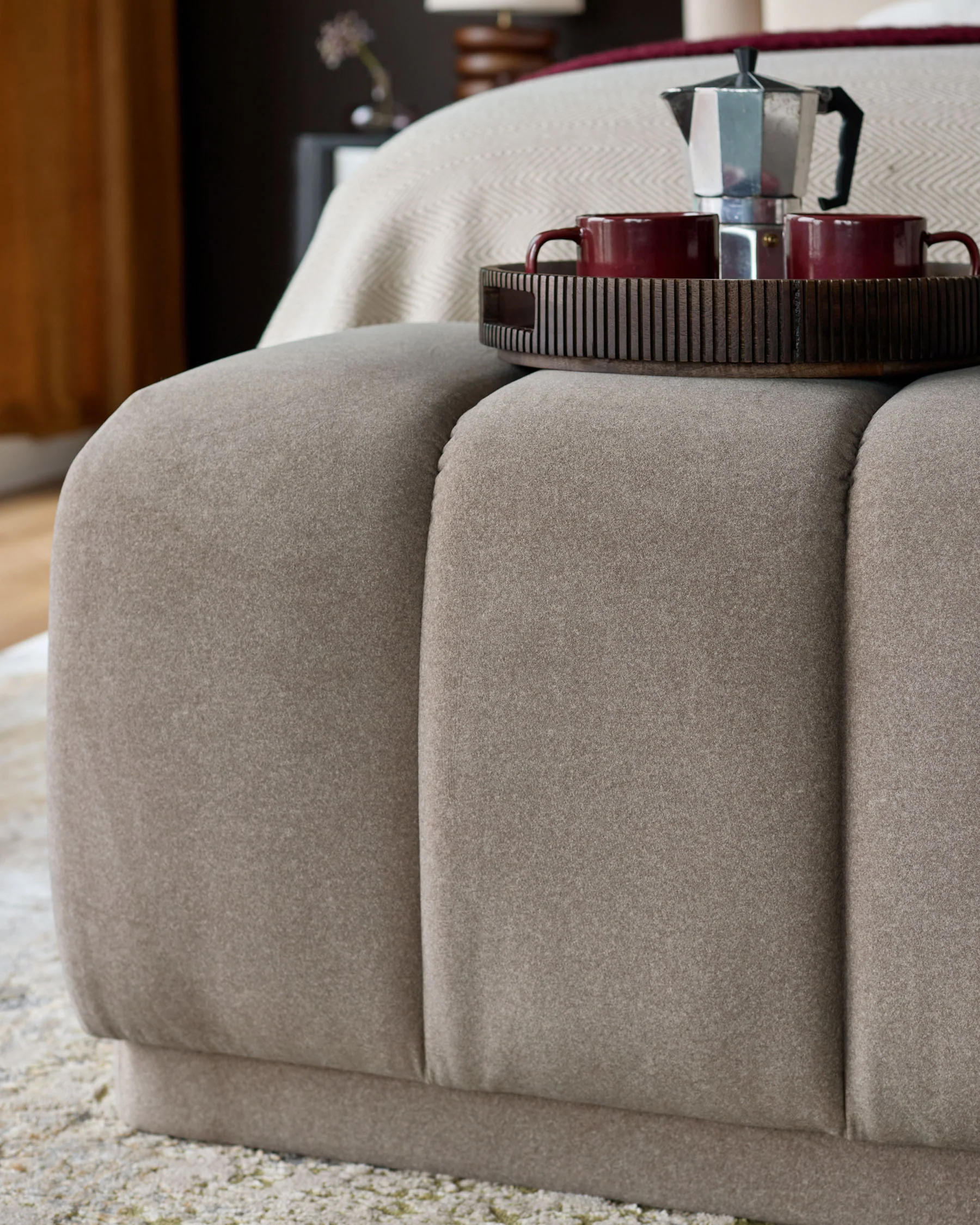 Lillian mocha plush fabric bench - Image 3