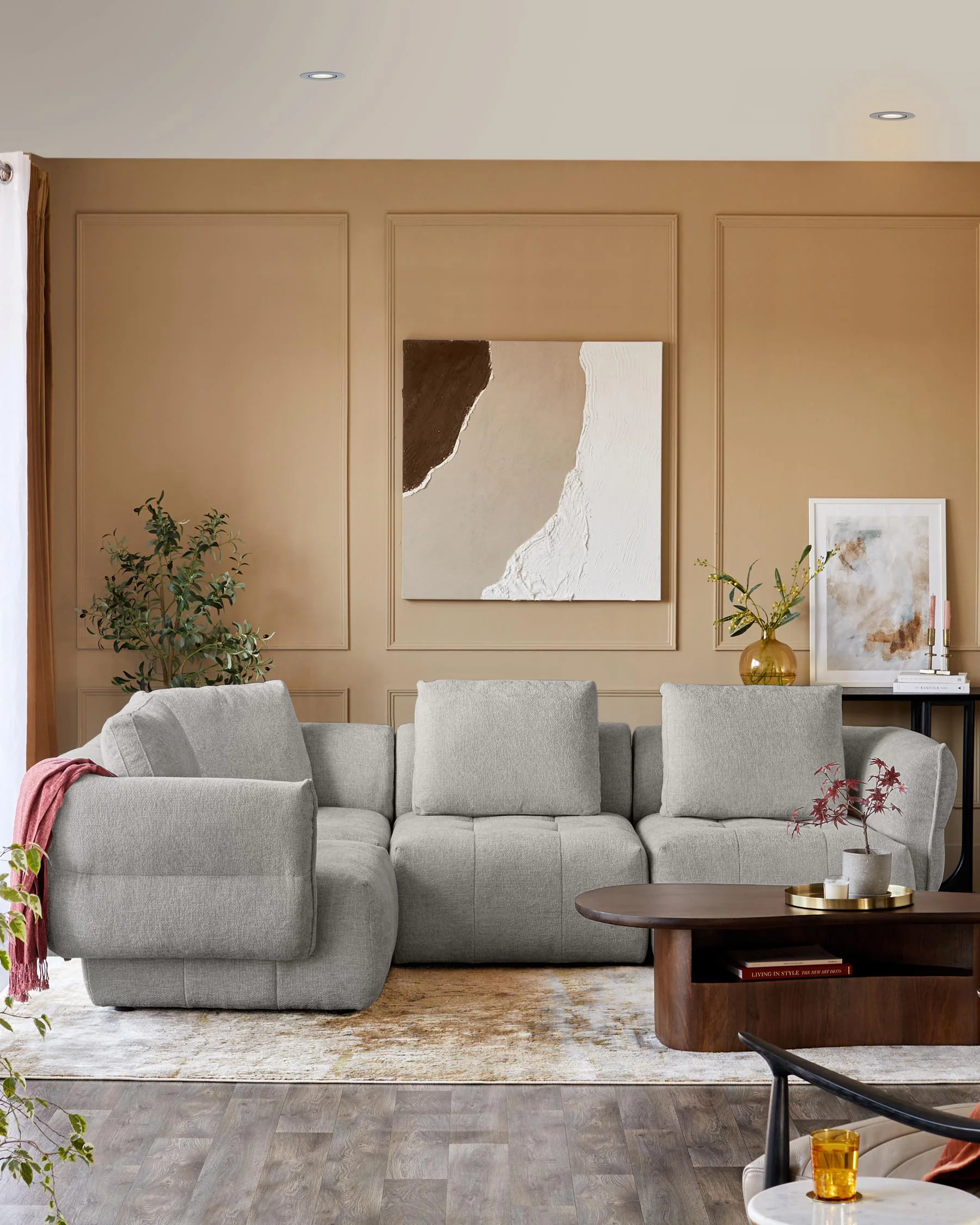 Lillian light grey fabric small corner sofa - Image 2