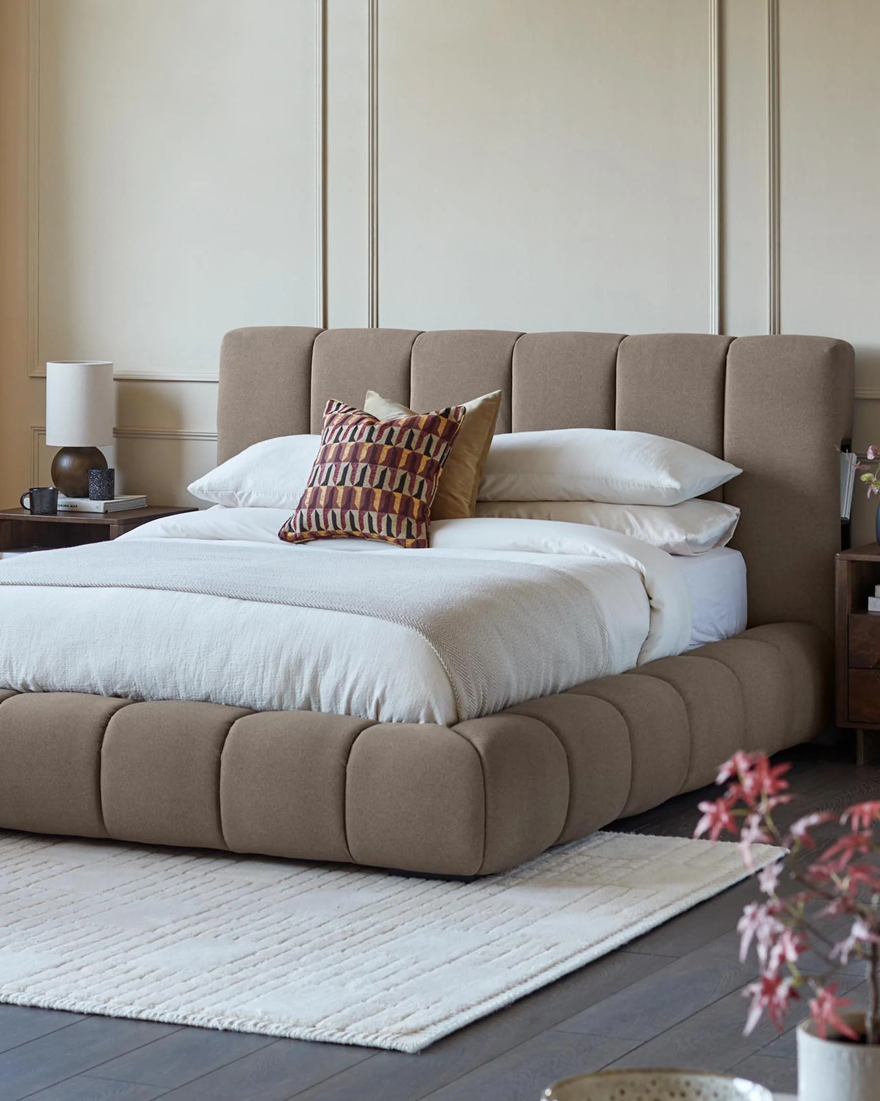 Lillian mocha plush fabric king size ottoman storage bed