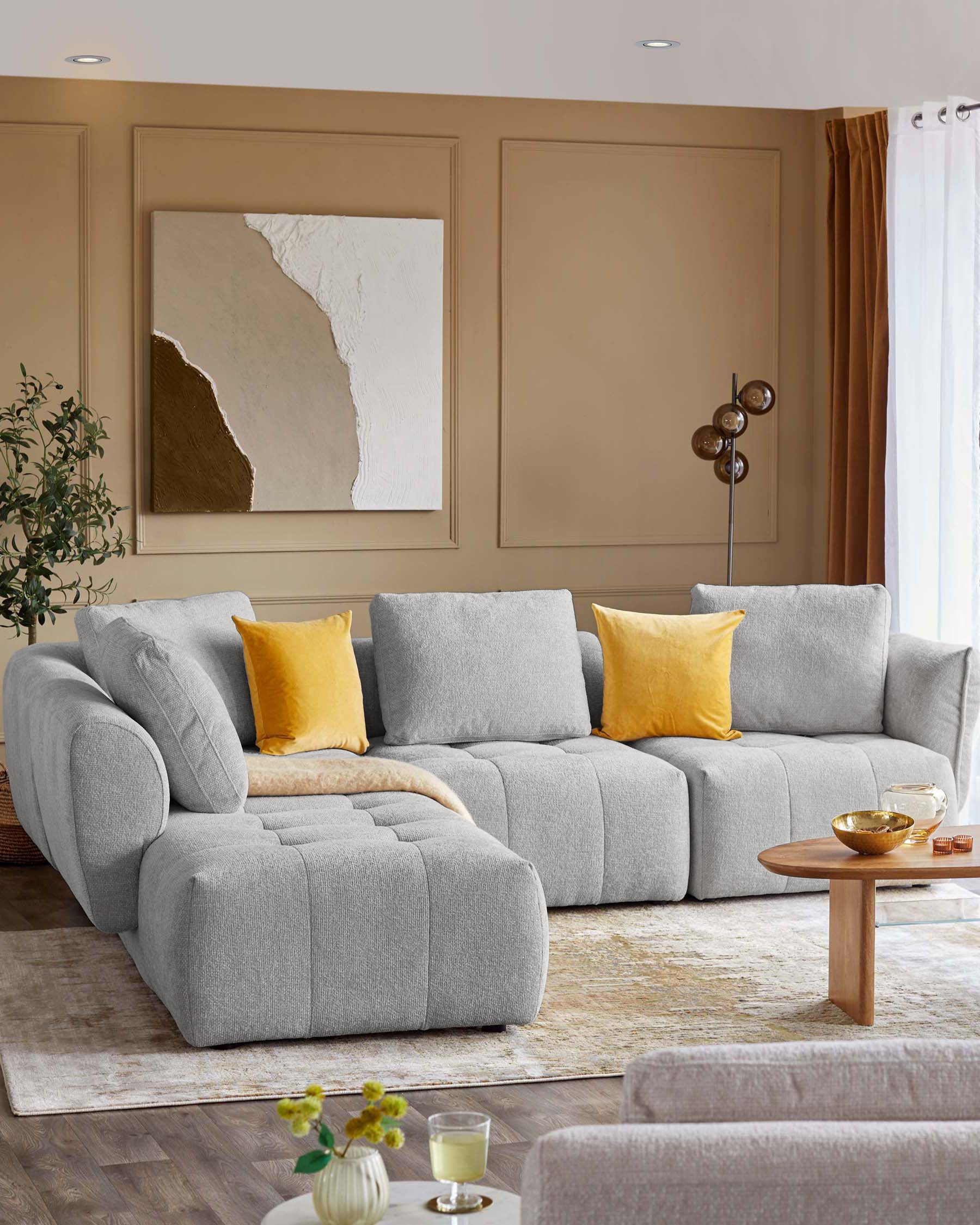 Lillian light grey fabric left hand large corner chaise sofa - Image 2