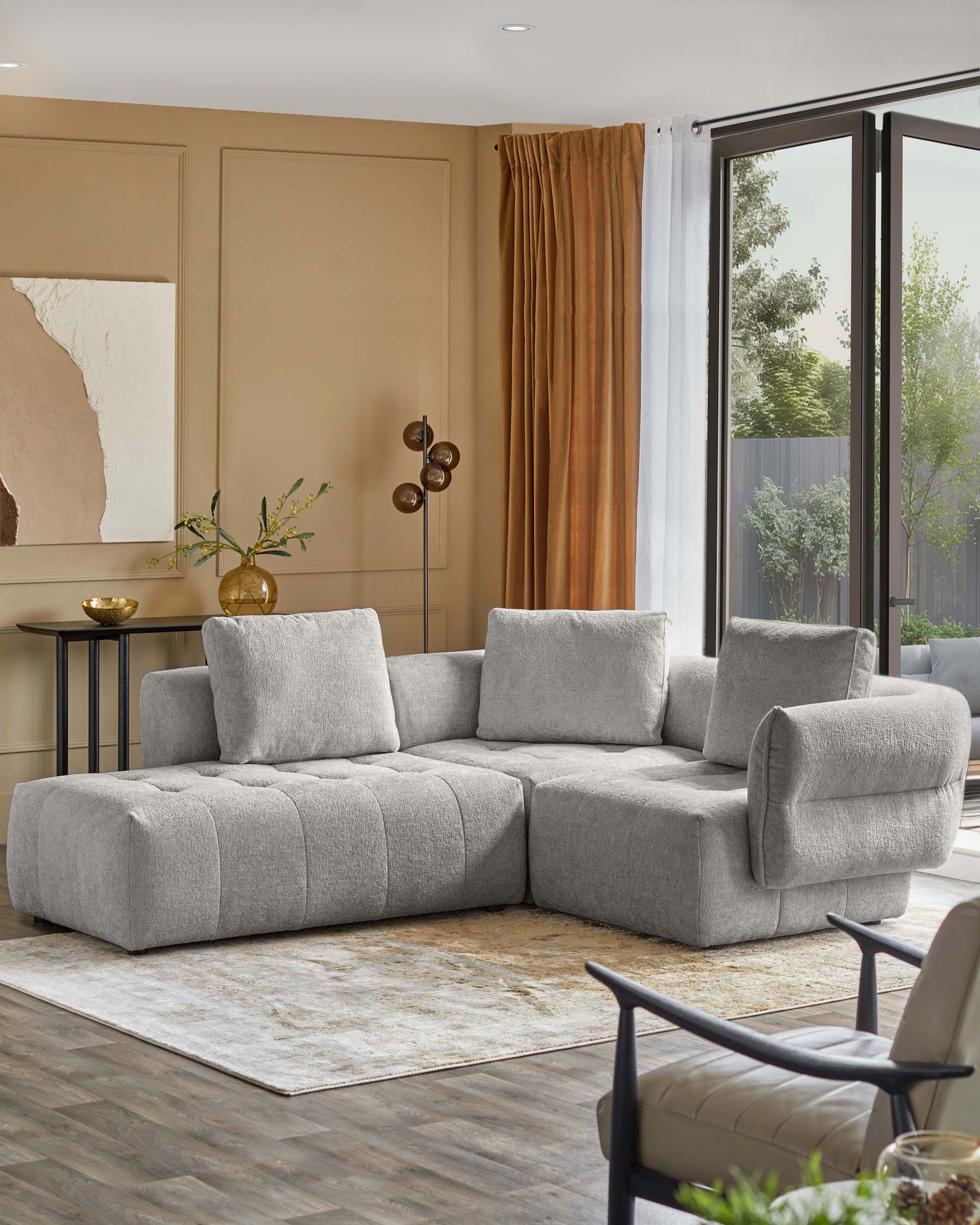 Lillian light grey fabric left hand small corner chaise sofa