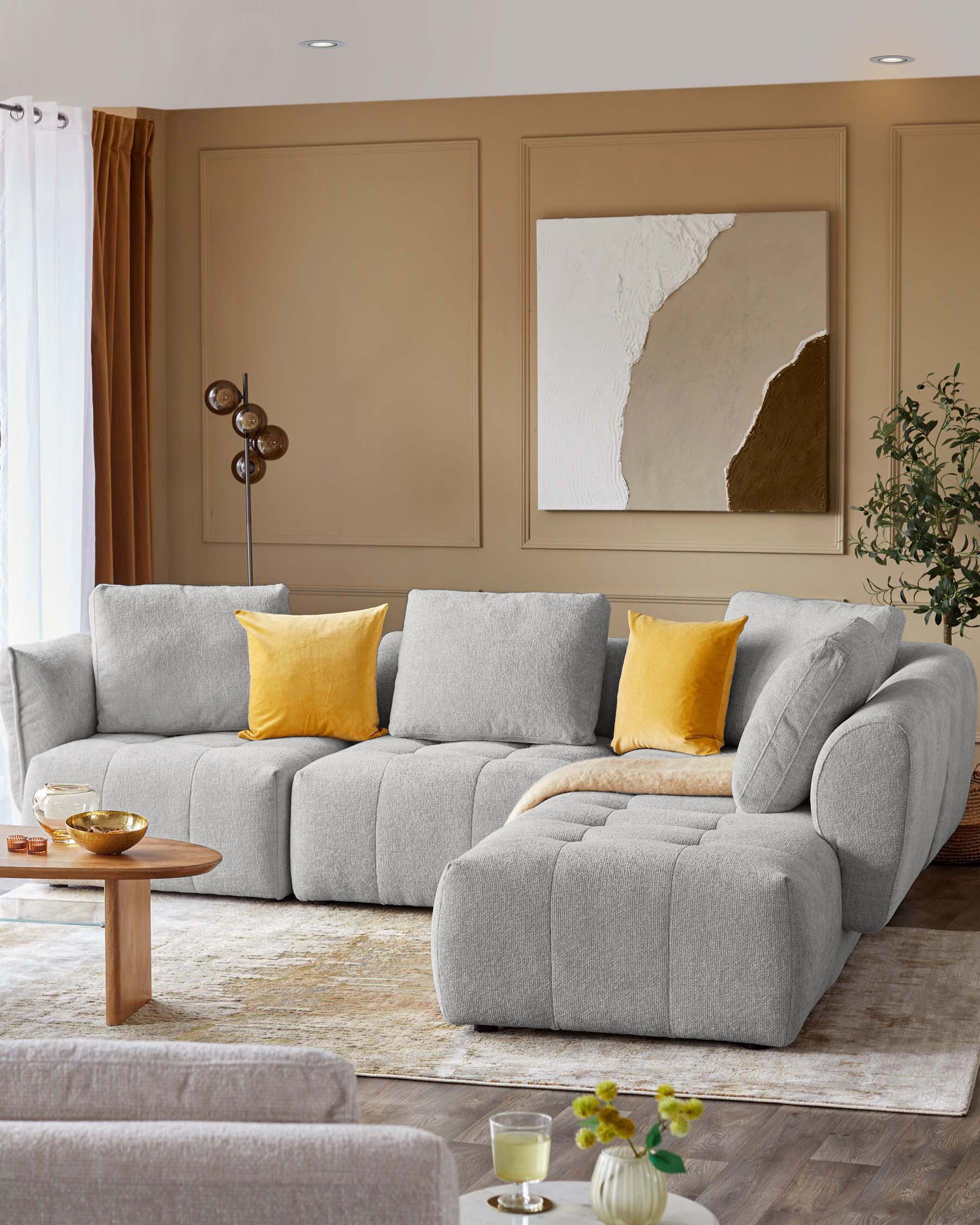 Lillian light grey fabric right hand large corner chaise sofa - Image 2