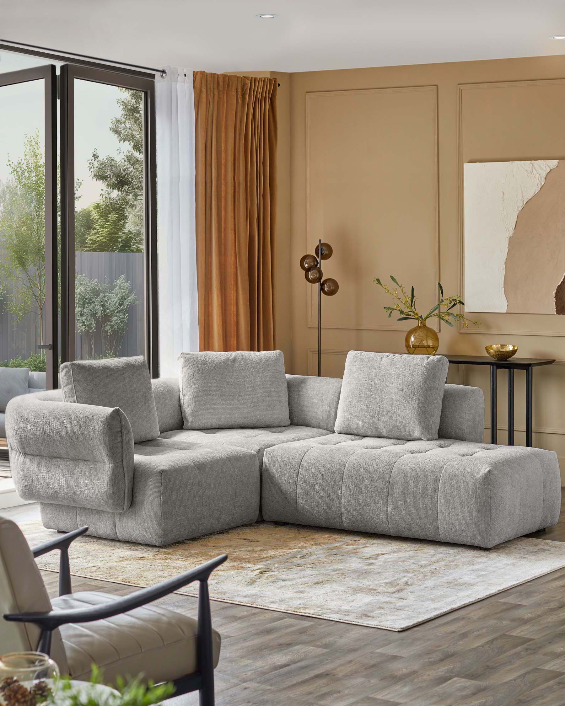 Lillian light grey fabric right hand small corner chaise sofa