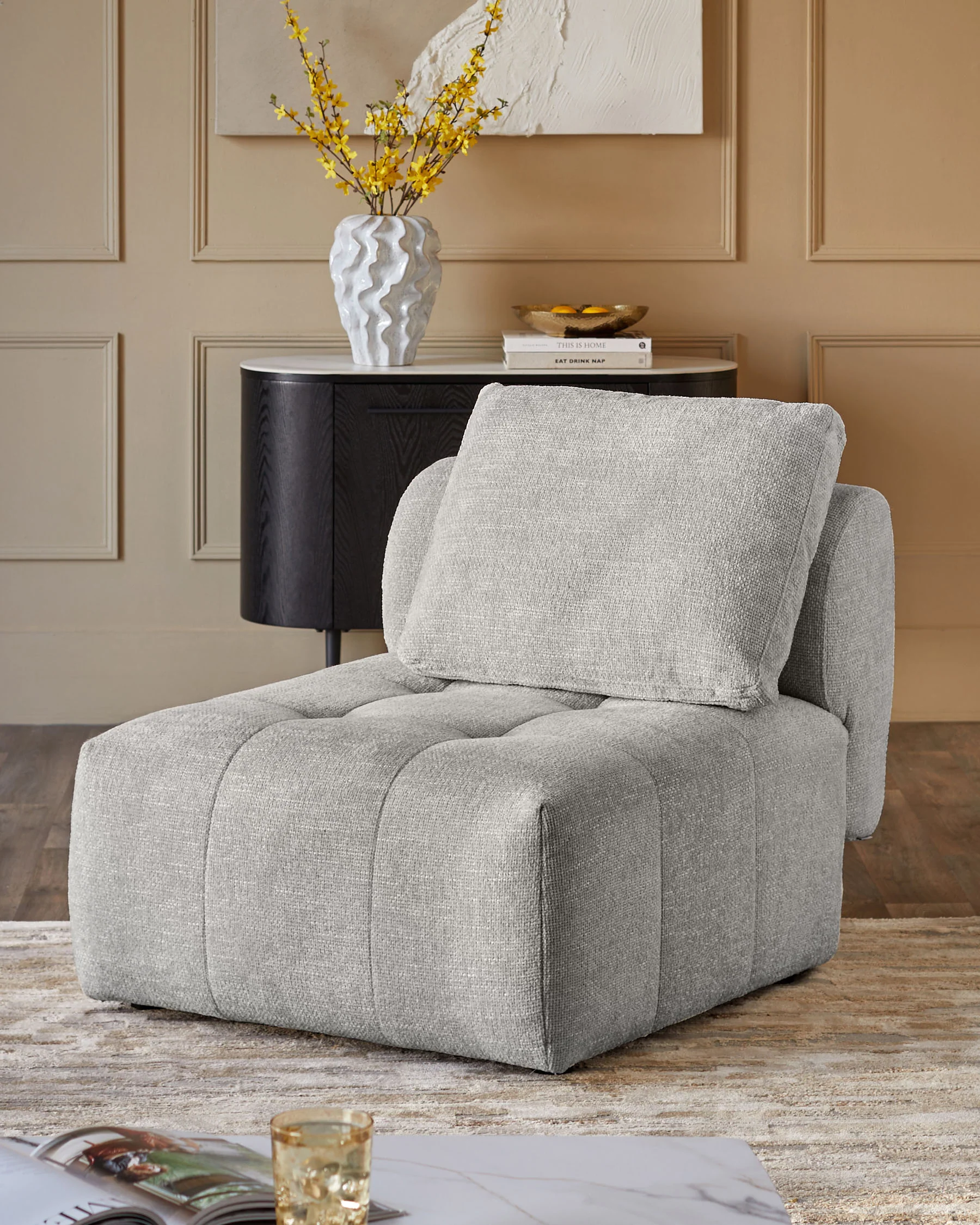 Lillian light grey fabric sofa module