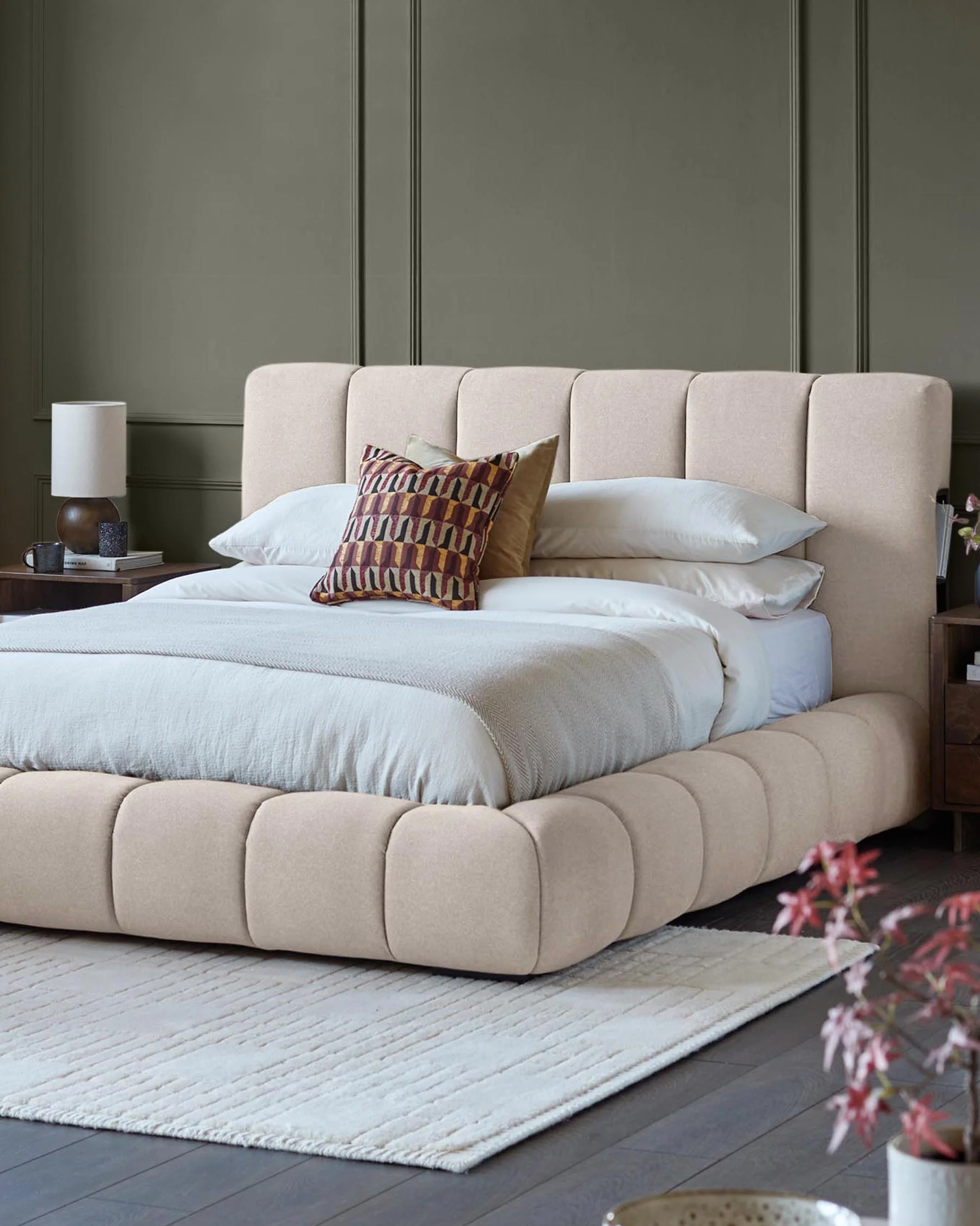 Lillian cream plush fabric super king size ottoman storage bed