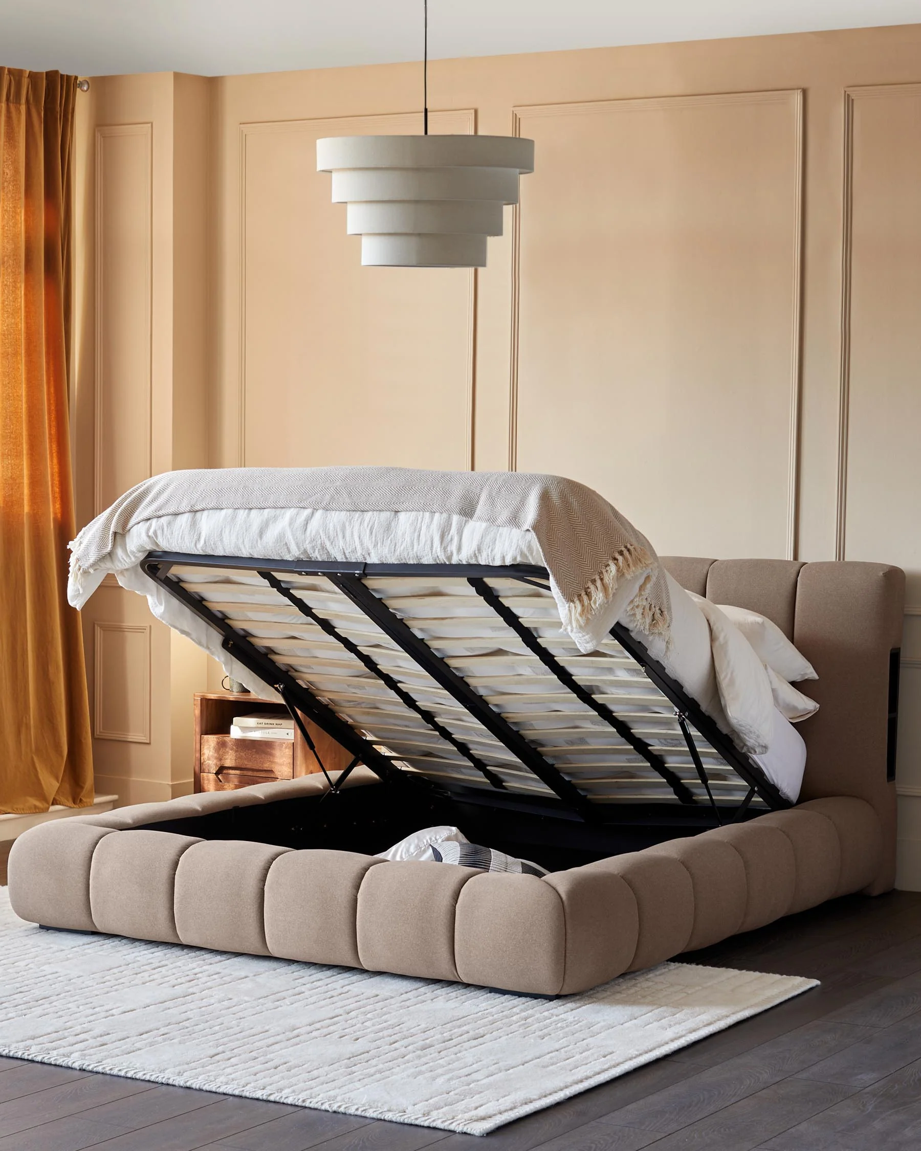 Lillian mocha fabric super king ottoman storage bed - Image 4