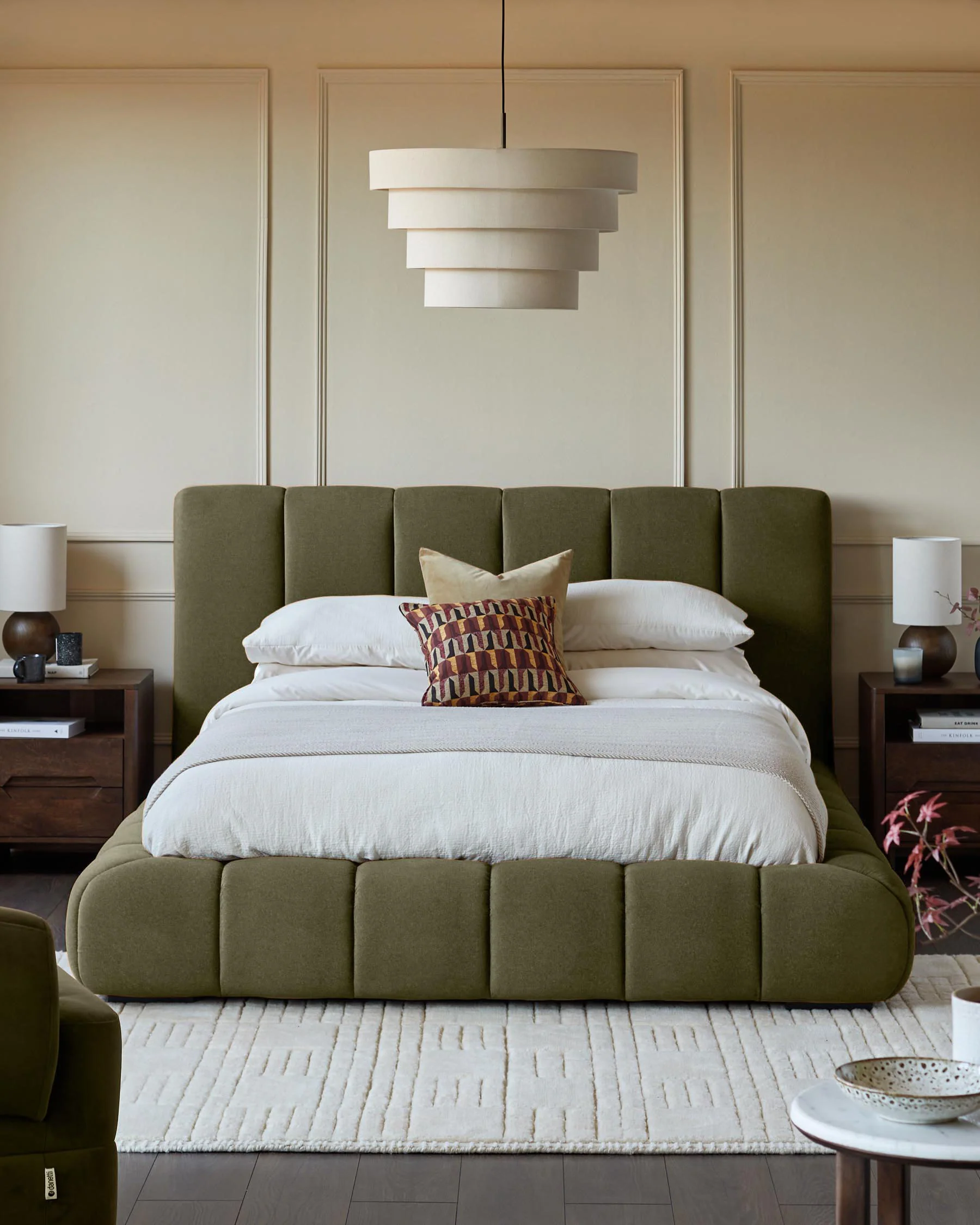 Lillian olive green fabric king size ottoman storage bed - Image 2