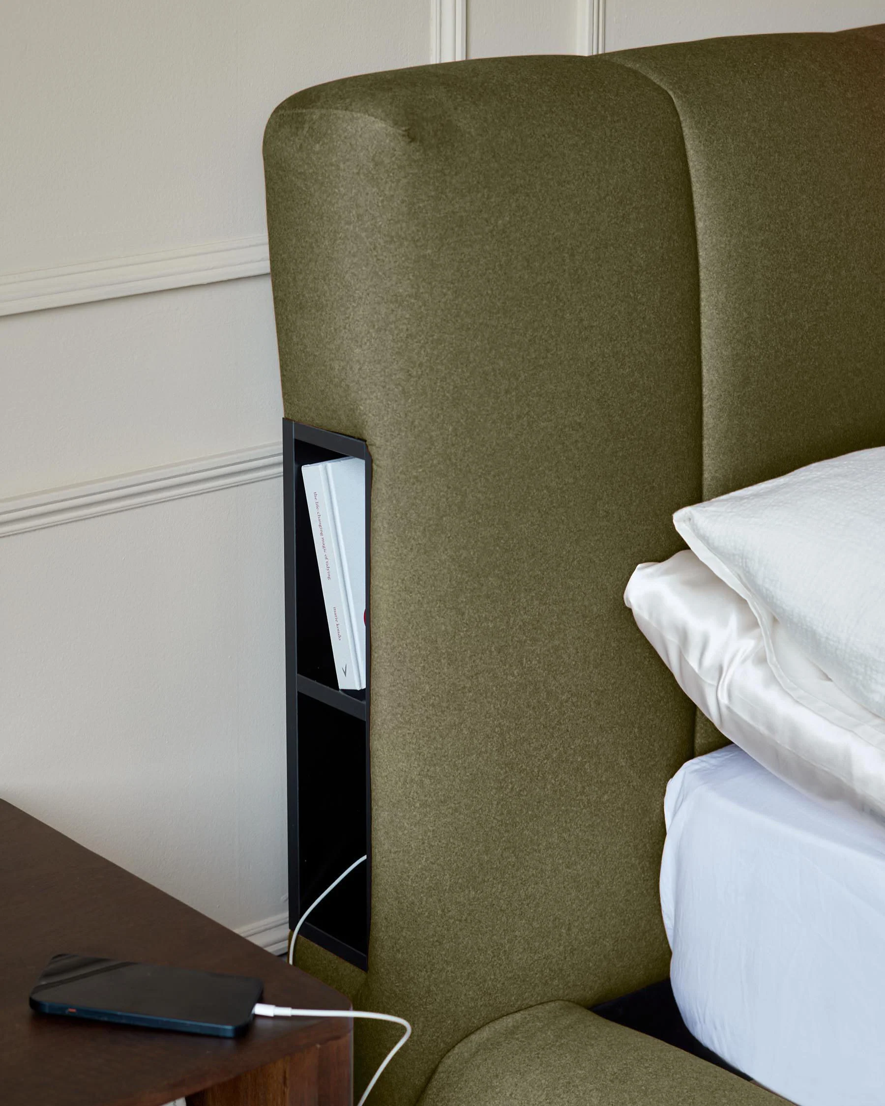 Lillian olive green fabric king size ottoman storage bed - Image 3