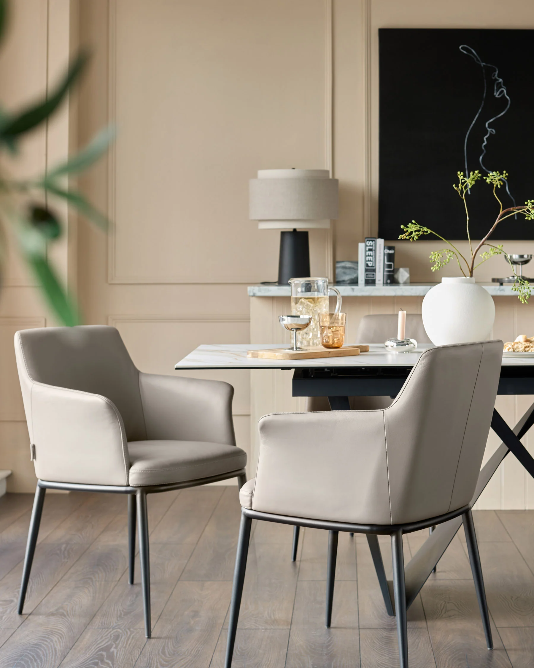 Logan light grey leather dining chair - Image 4