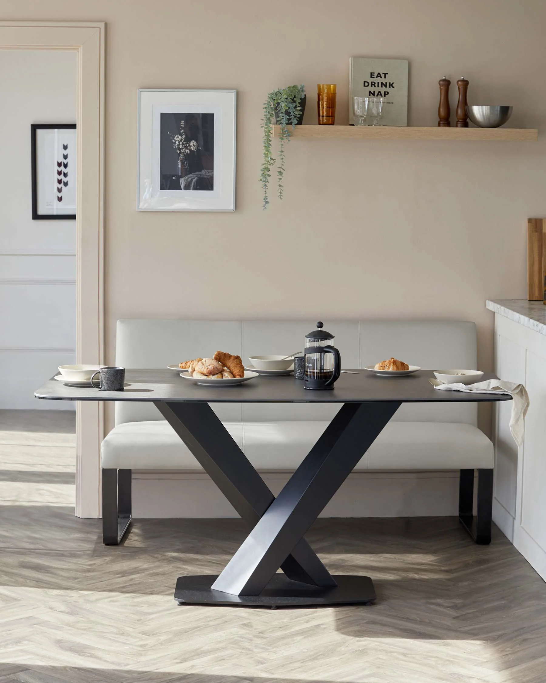 Loop Light Grey 3 Seater Dining Bench With Backrest - Image 3