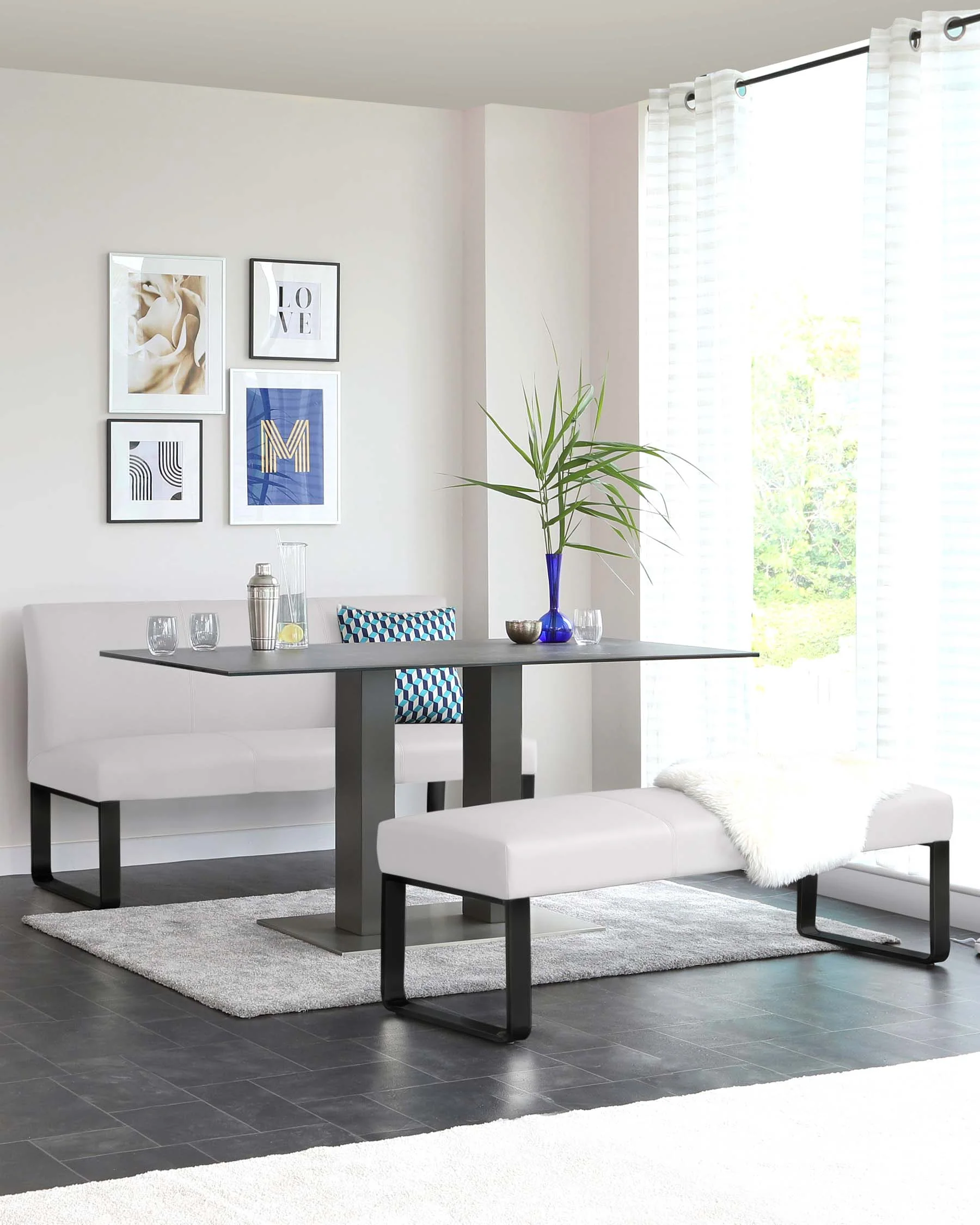 Loop Light Grey 3 Seater Dining Bench With Backrest - Image 5