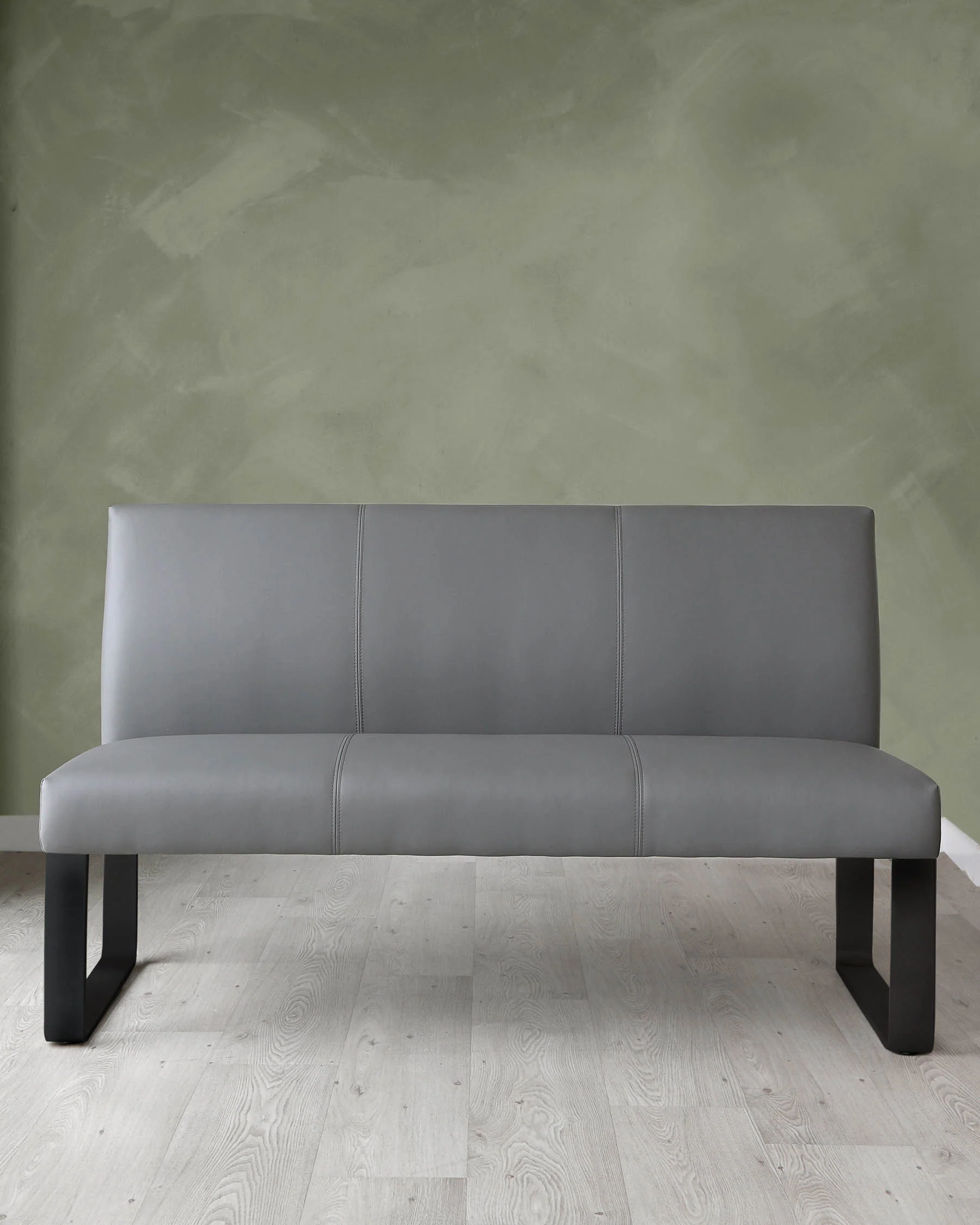 Loop 3 Seater Mid Grey & Black Leg Dining Bench With Backrest - Image 3