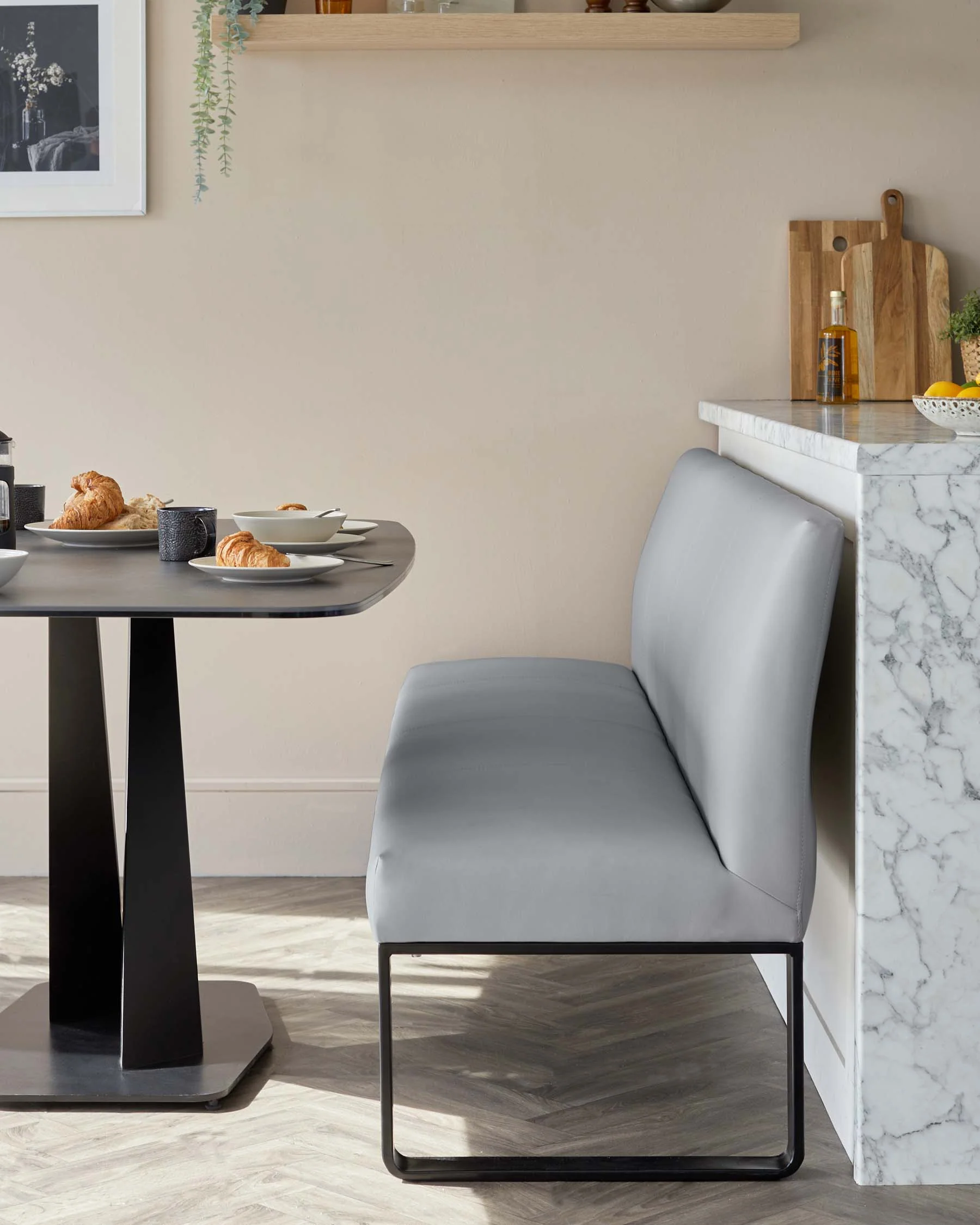Loop 3 Seater Mid Grey & Black Leg Dining Bench With Backrest - Image 4