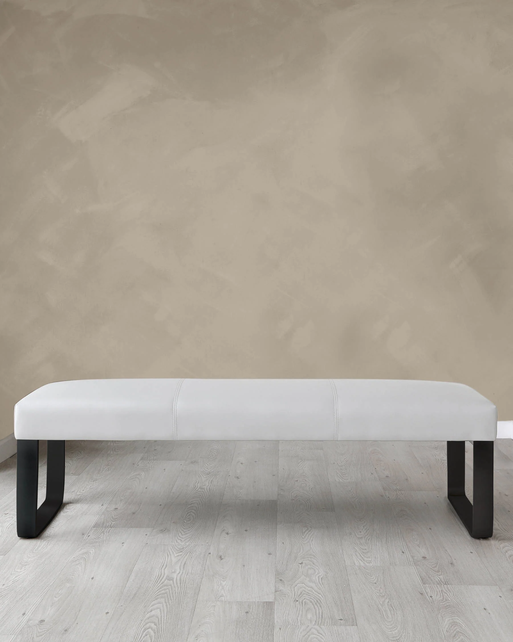 Loop 3 Seater Bench Light Grey Faux Leather & Black Leg Bench Without Backrest - Image 4