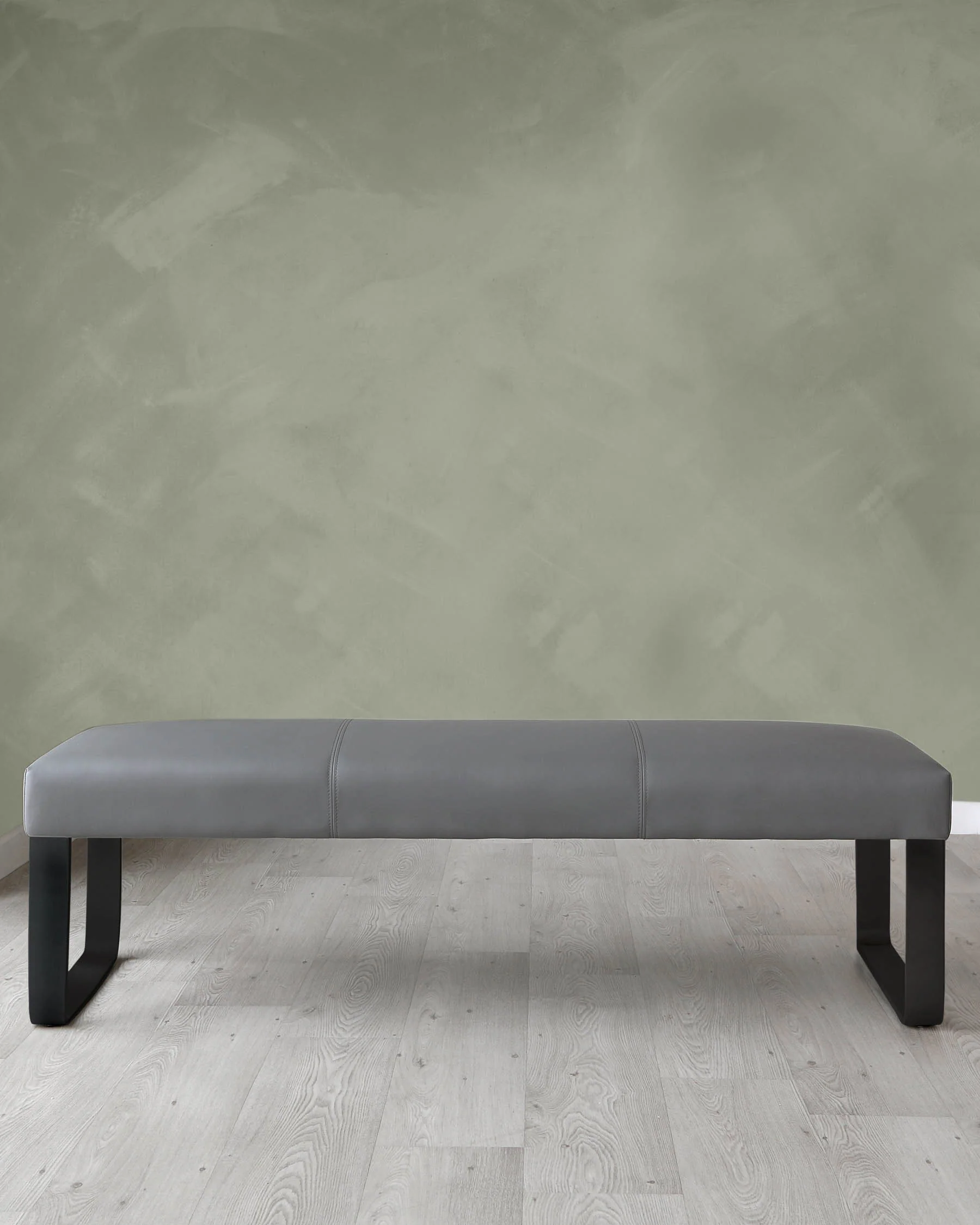 Loop Mid Grey Faux Leather & black leg 3 Seater Bench Without Backrest - Image 3