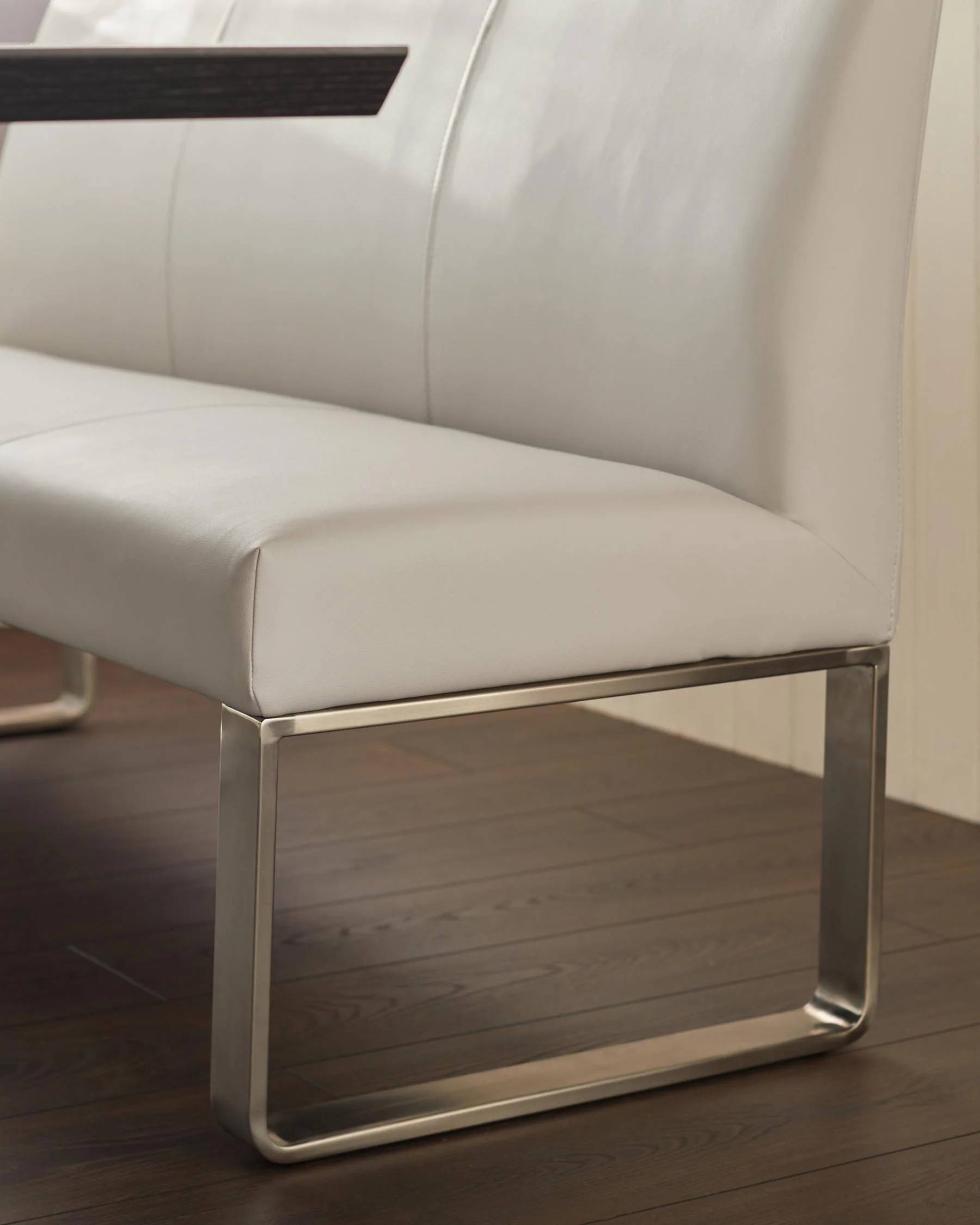 Loop 3 Seater Light Grey Faux Leather & Stainless Steel Dining Bench With Backrest - Image 3
