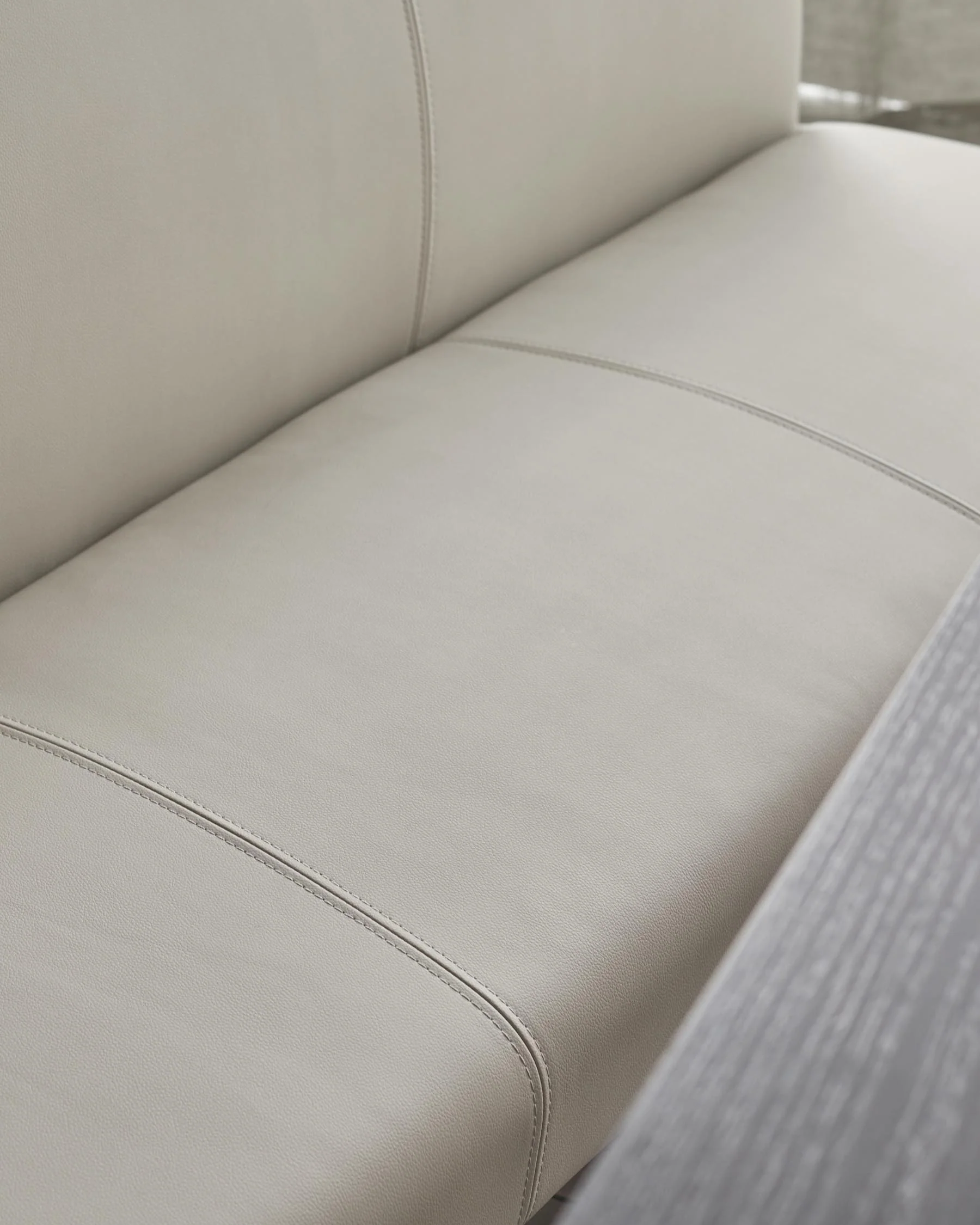 Loop 3 Seater Light Grey Faux Leather & Stainless Steel Dining Bench With Backrest - Image 6