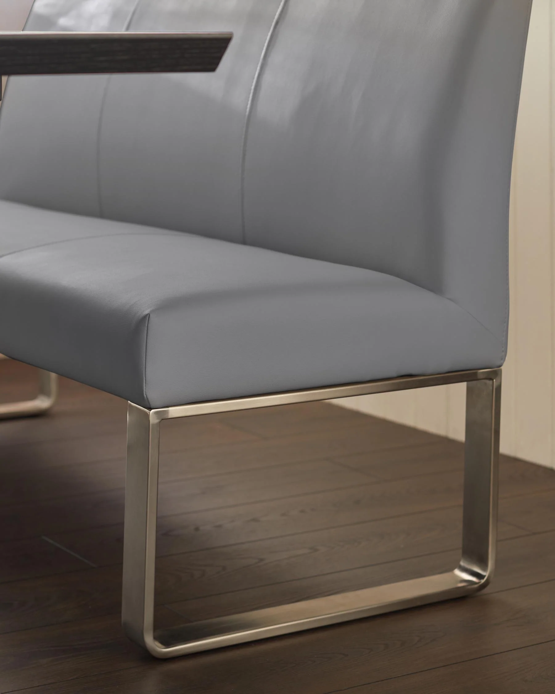 Loop 3 Seater Grey Faux Leather & Stainless Steel Dining Bench With Backrest - Image 3