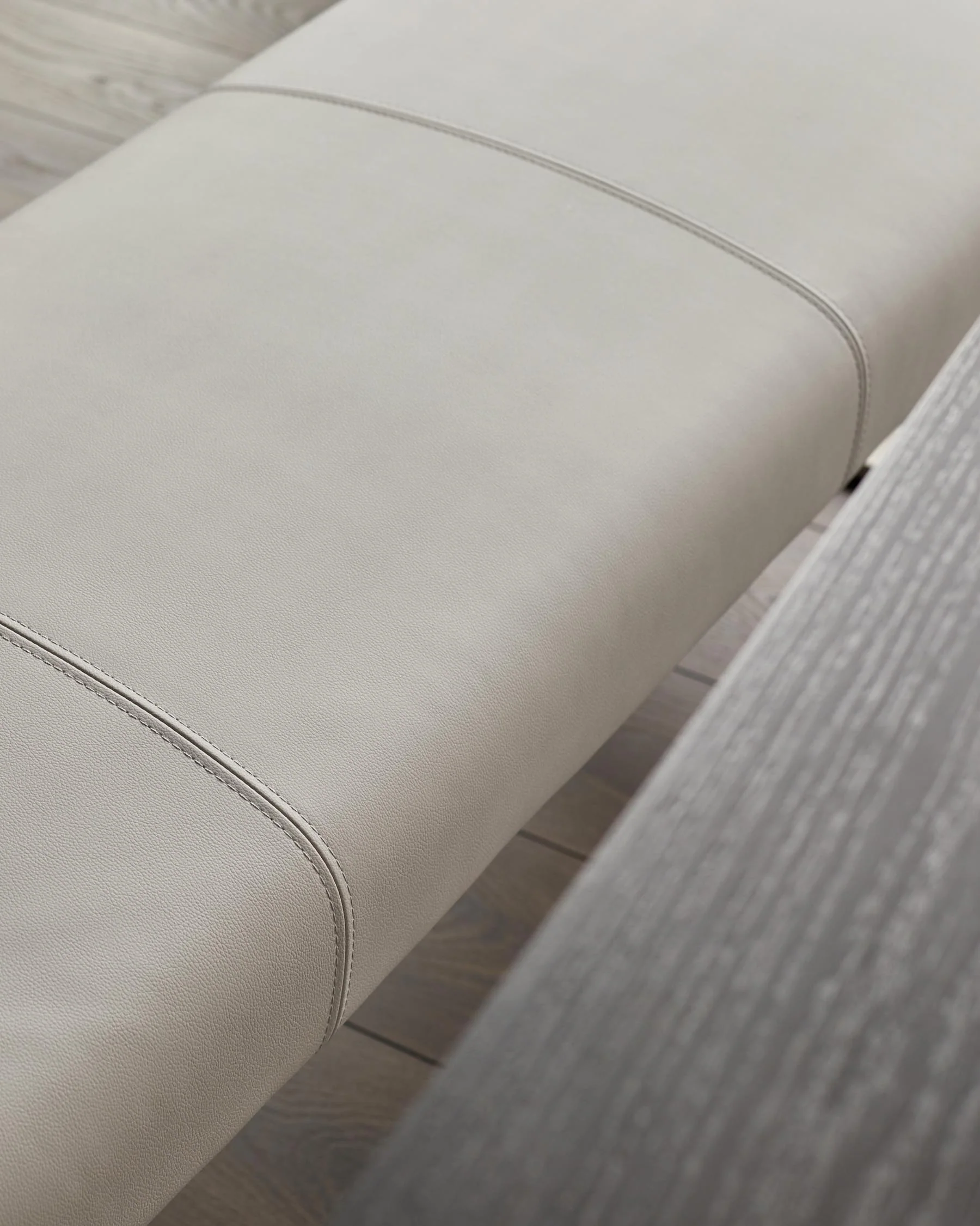 Loop 3 Seater Light Grey Faux Leather & Stainless Steel Bench Without Backrest - Image 5