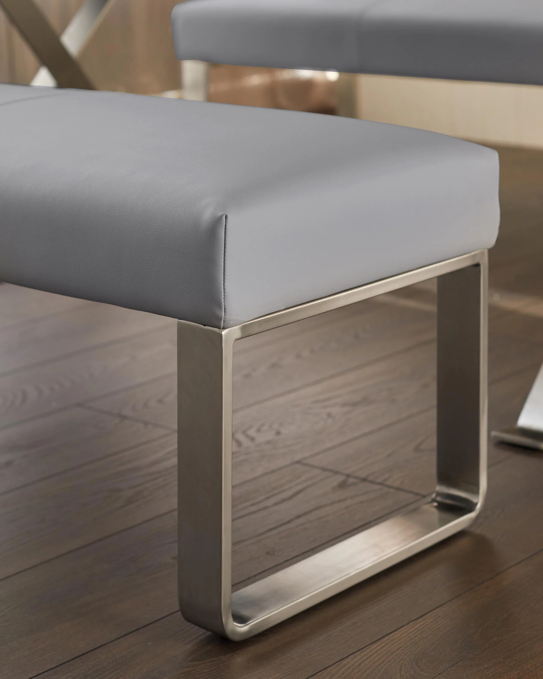 Loop 3 Seater Grey Faux Leather & Stainless Steel Bench Without Backrest - Image 3