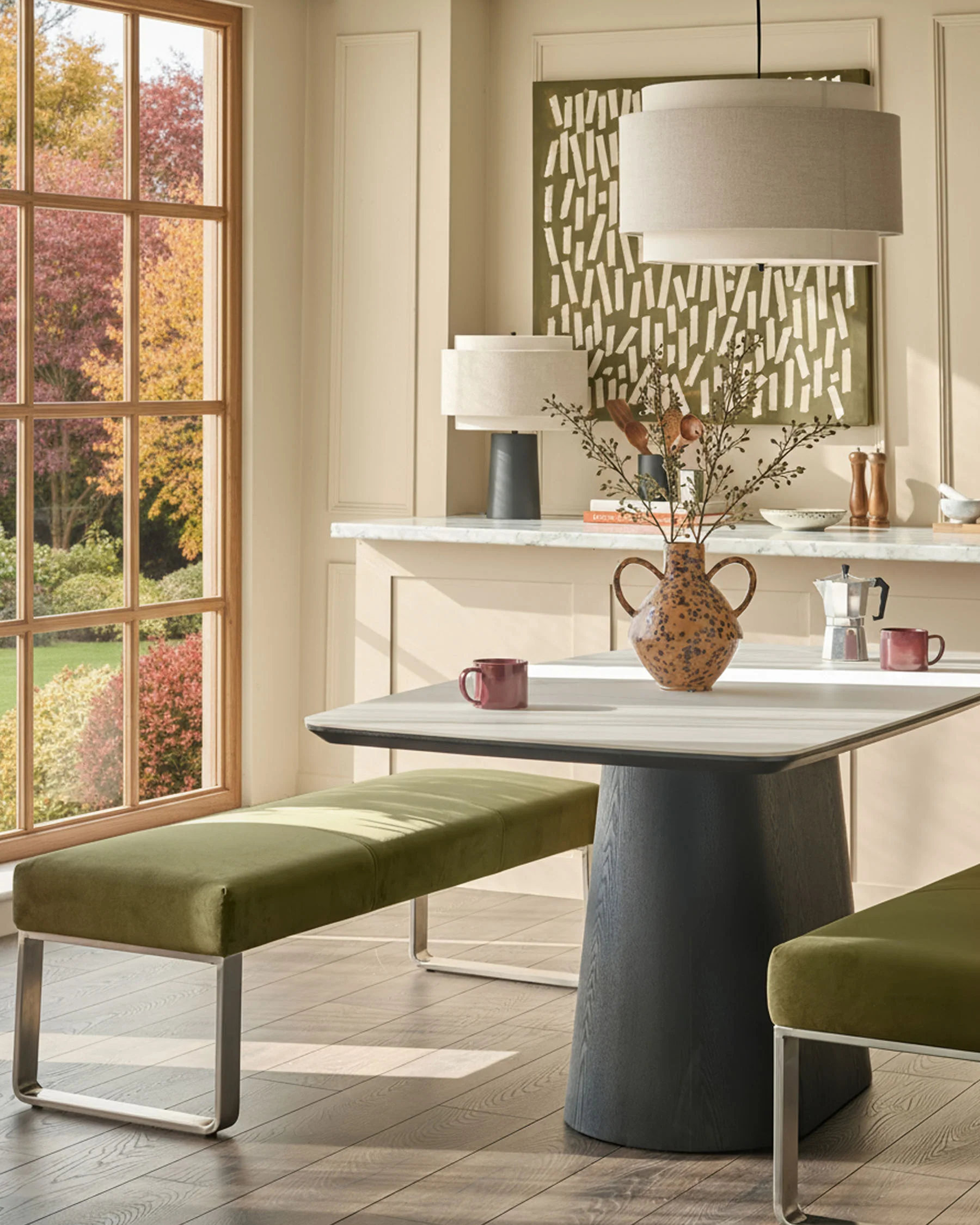 Loop olive green velvet stainless steel 3 seater dining bench without backrest - Image 2