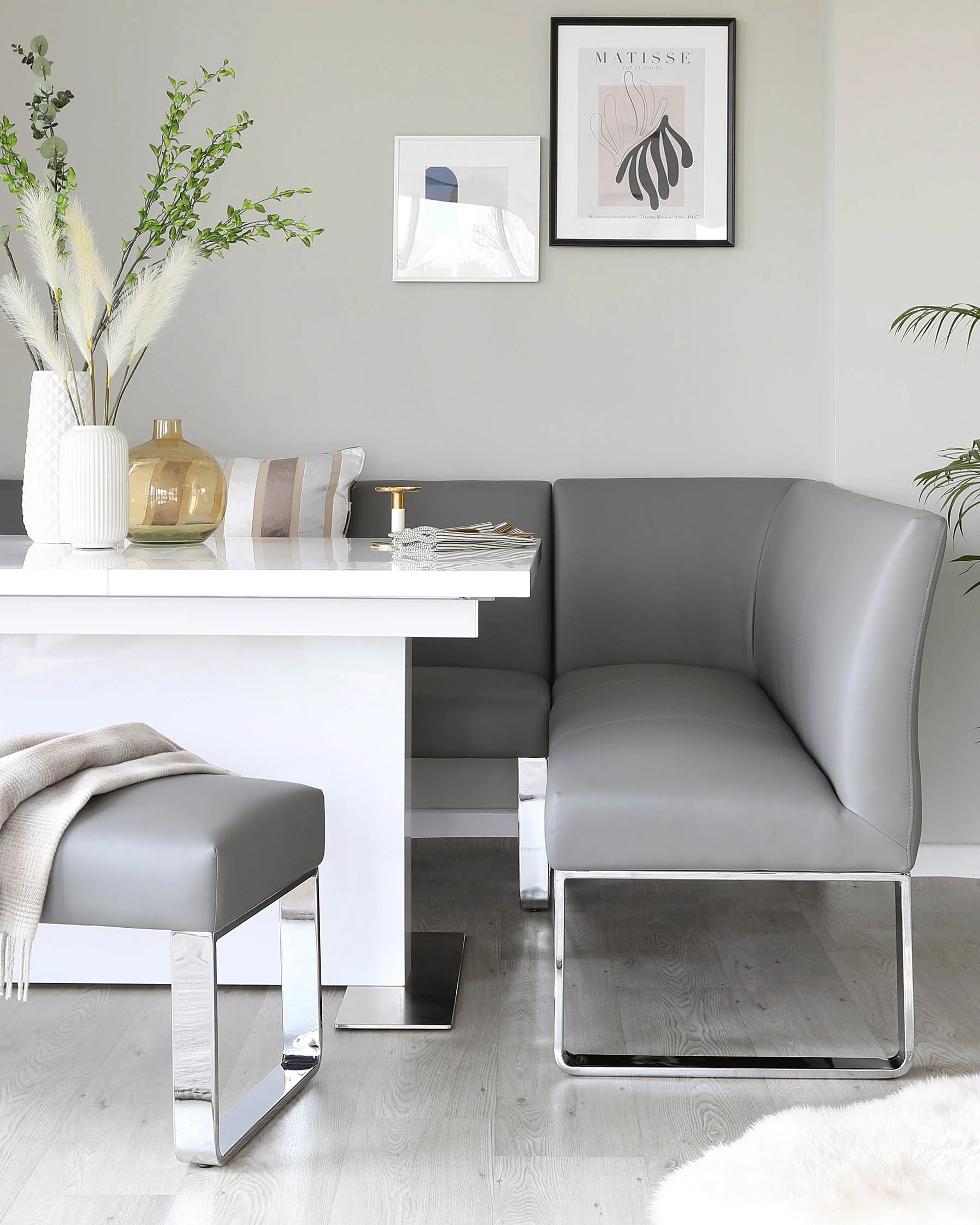 Loop 5 Seater Grey Faux Leather & Chrome Left Hand Corner Bench - Image 3