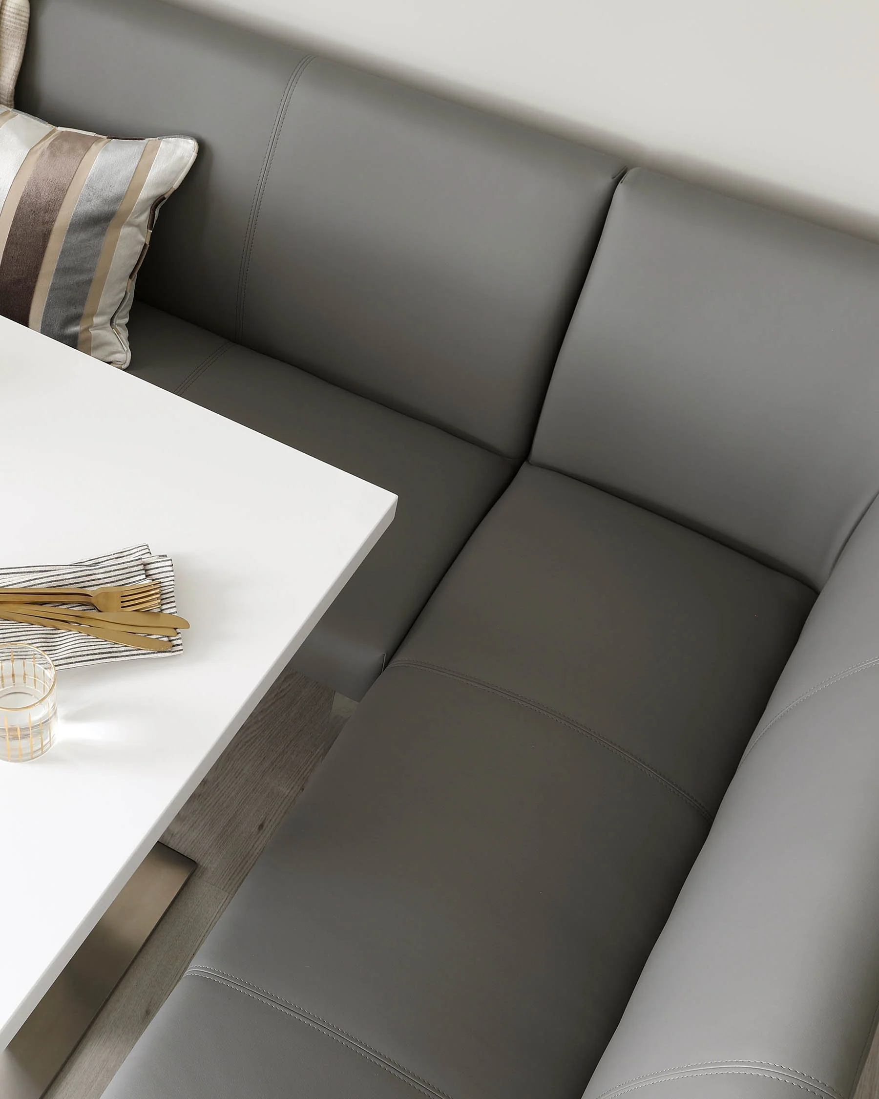 Loop 5 Seater Grey Faux Leather & Chrome Left Hand Corner Bench - Image 4