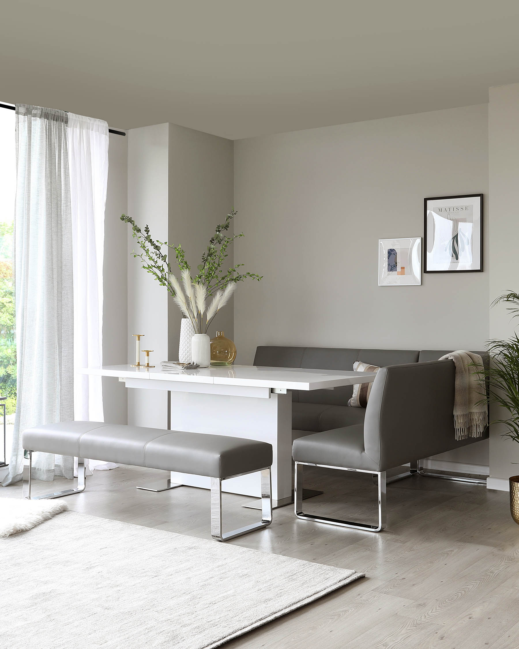 Loop 5 Seater Grey Faux Leather & Chrome Left Hand Corner Bench - Image 5