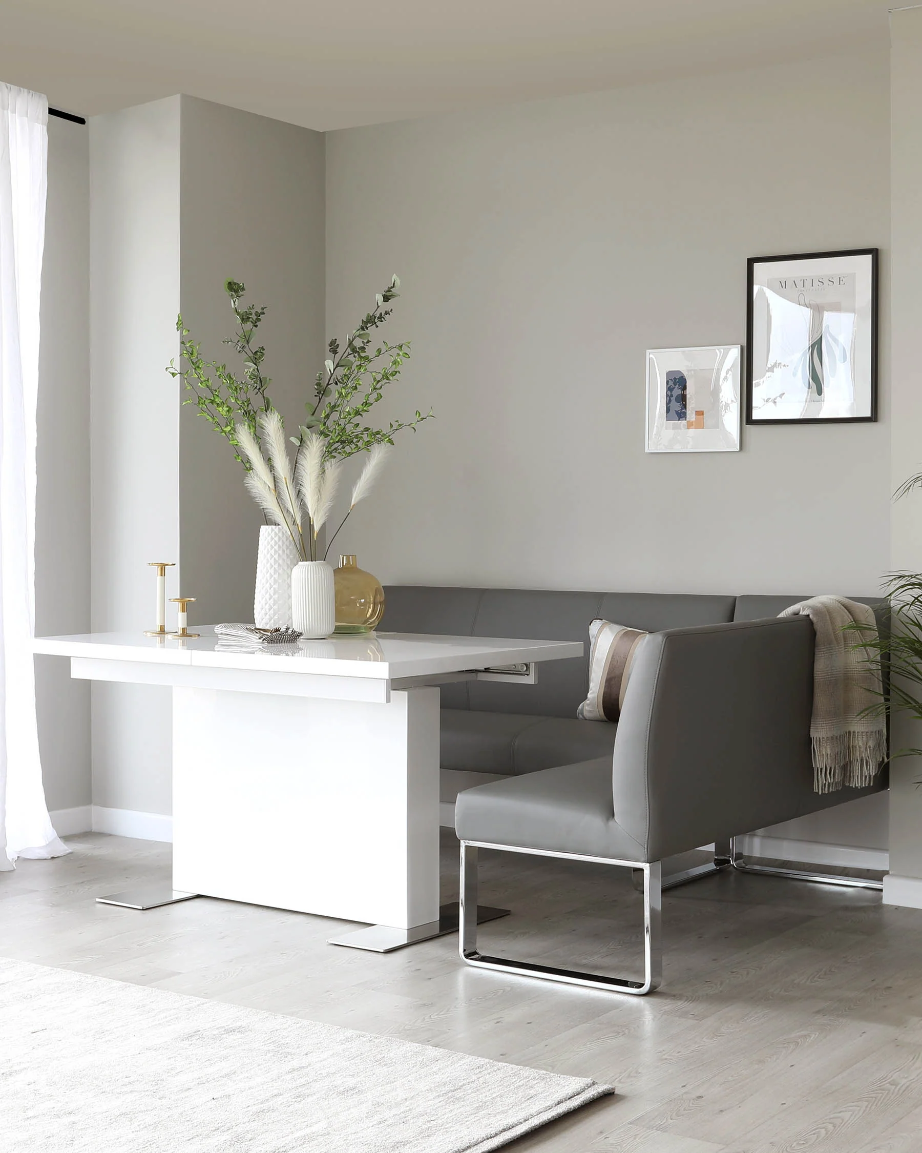 Loop 5 Seater Grey Faux Leather & Chrome Left Hand Corner Bench - Image 6