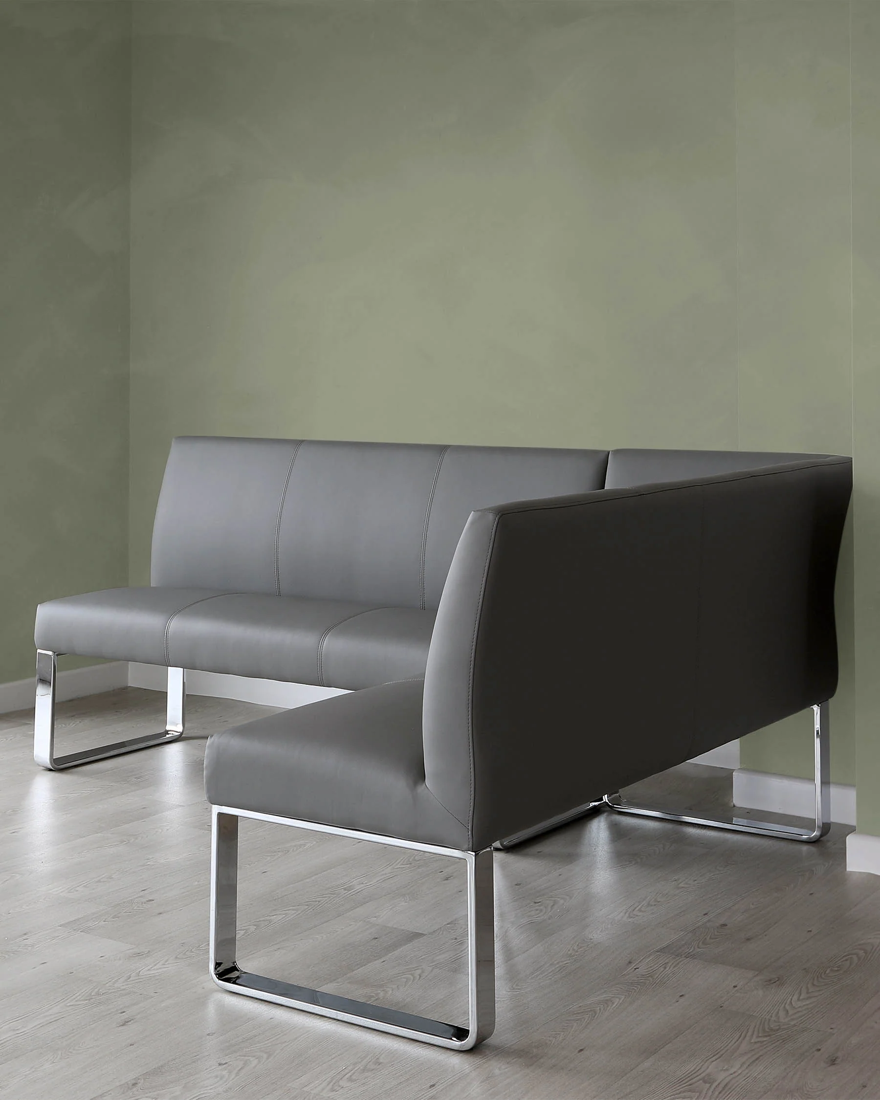 Loop 5 Seater Grey Faux Leather & Chrome Left Hand Corner Bench - Image 7