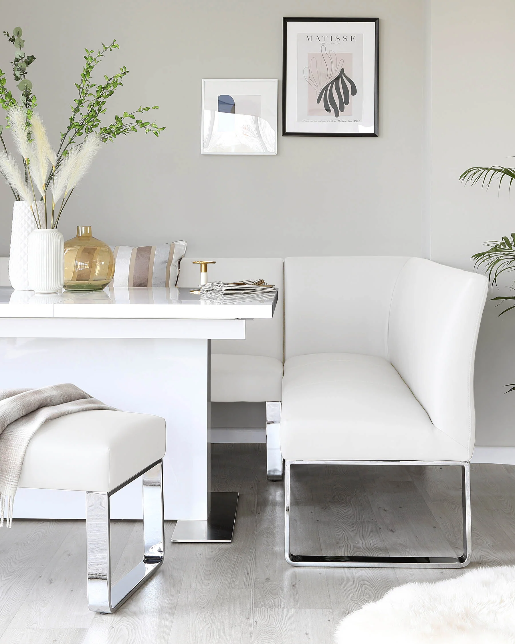 Loop 5 Seater White Faux Leather & Chrome Left Hand Corner Bench - Image 3