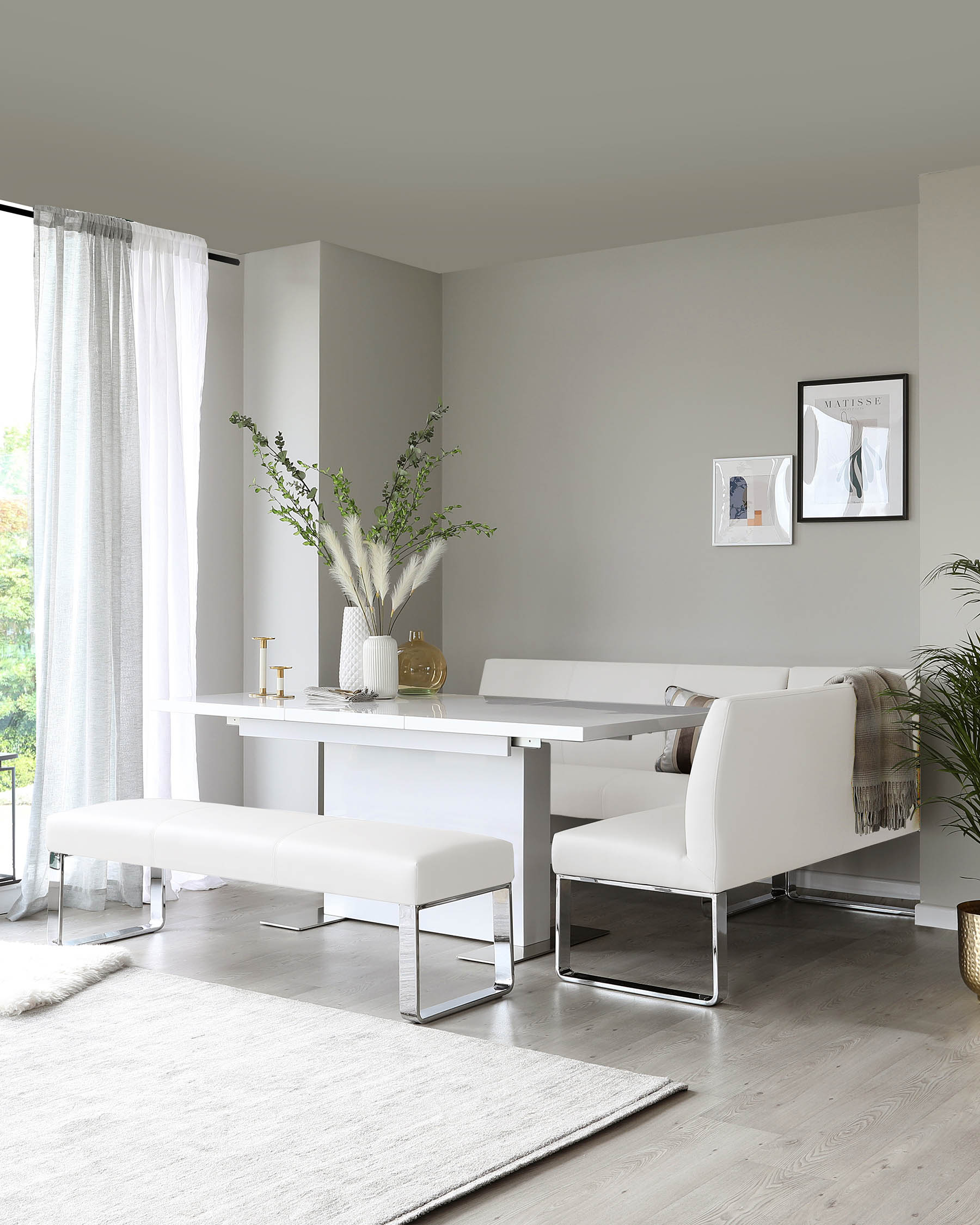 Loop 5 Seater White Faux Leather & Chrome Left Hand Corner Bench - Image 4