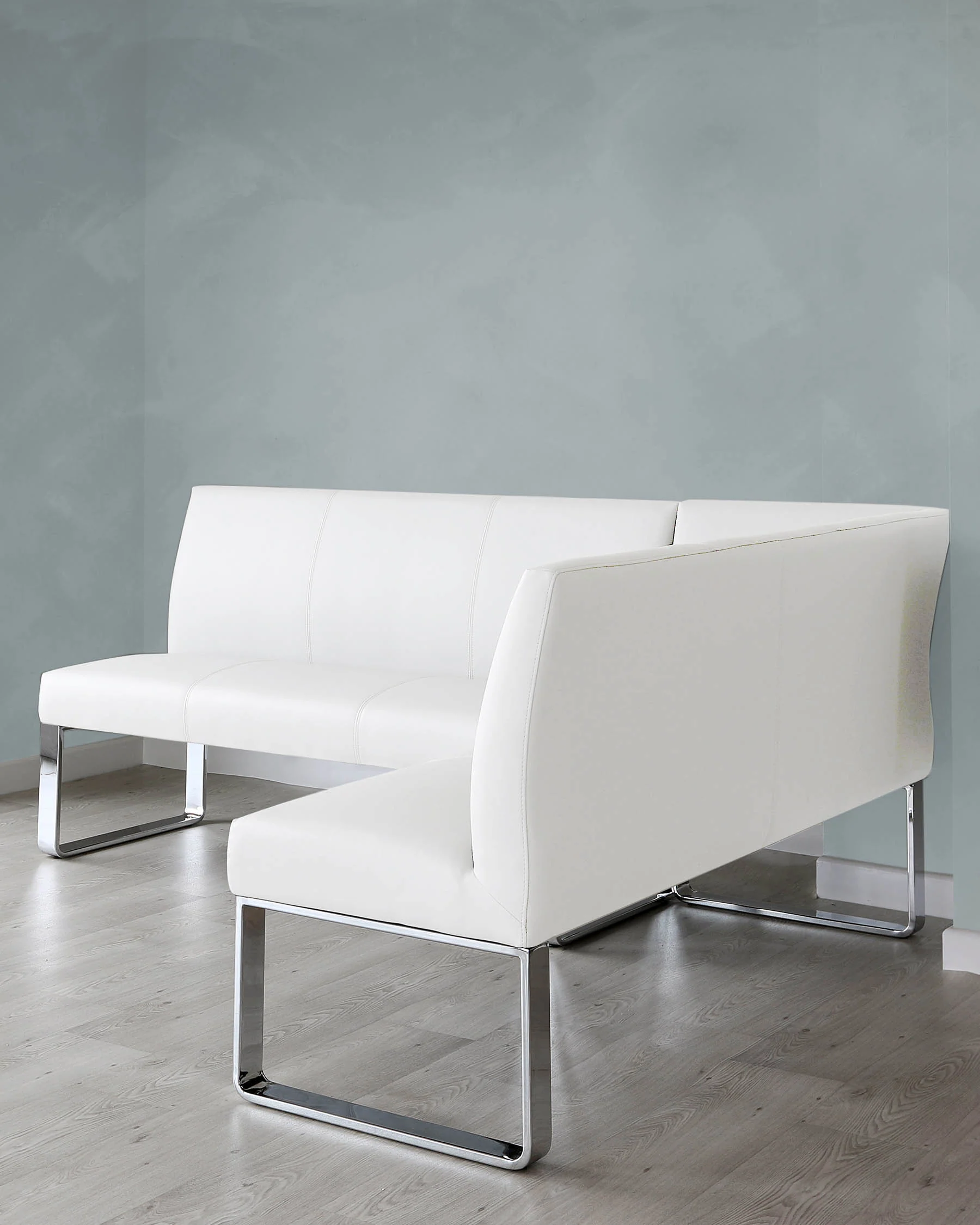 Loop 5 Seater White Faux Leather & Chrome Left Hand Corner Bench - Image 5