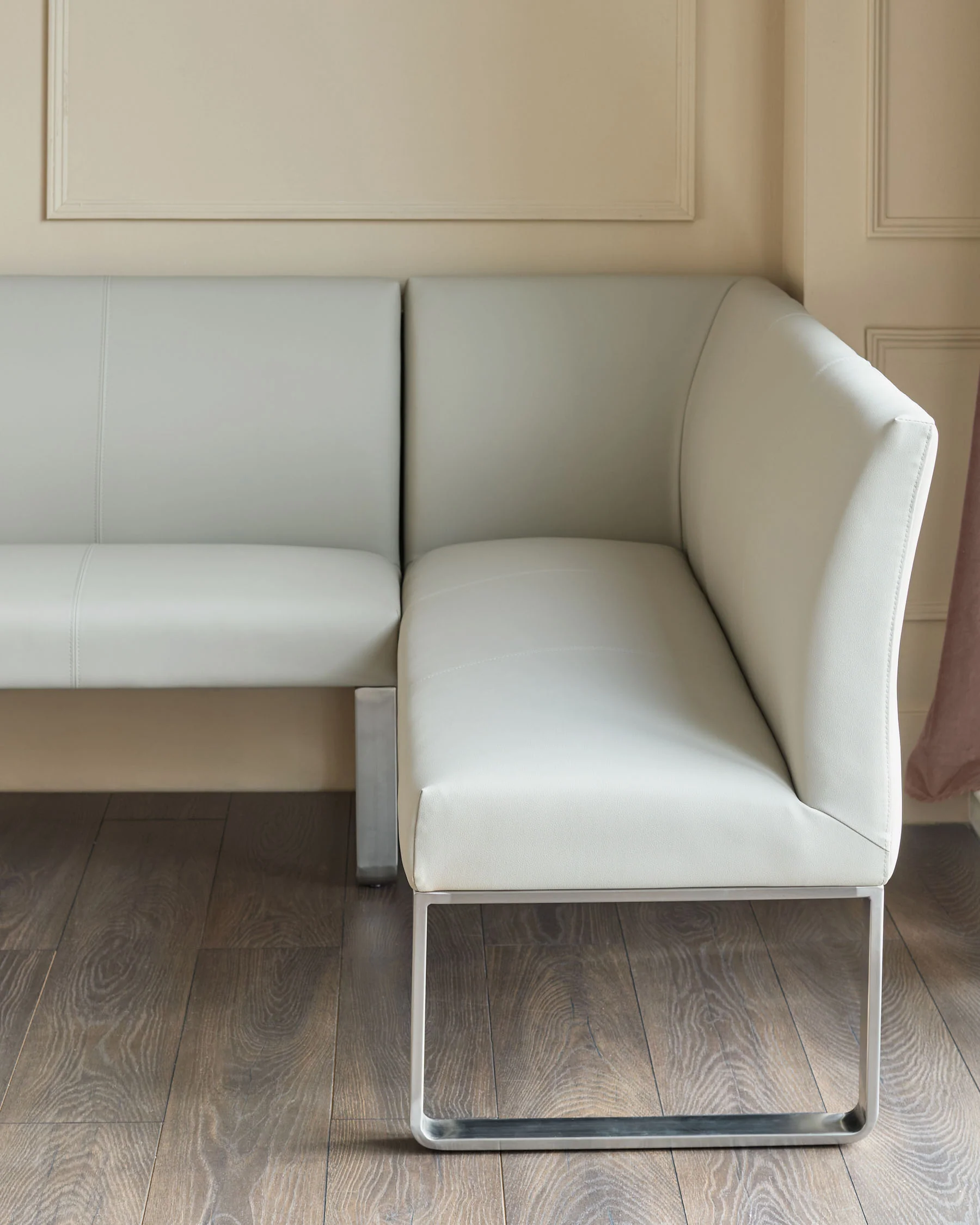 Loop 5 Seater Light Grey Faux Leather & Stainless Steel Left Hand Corner Dining Bench - Image 3