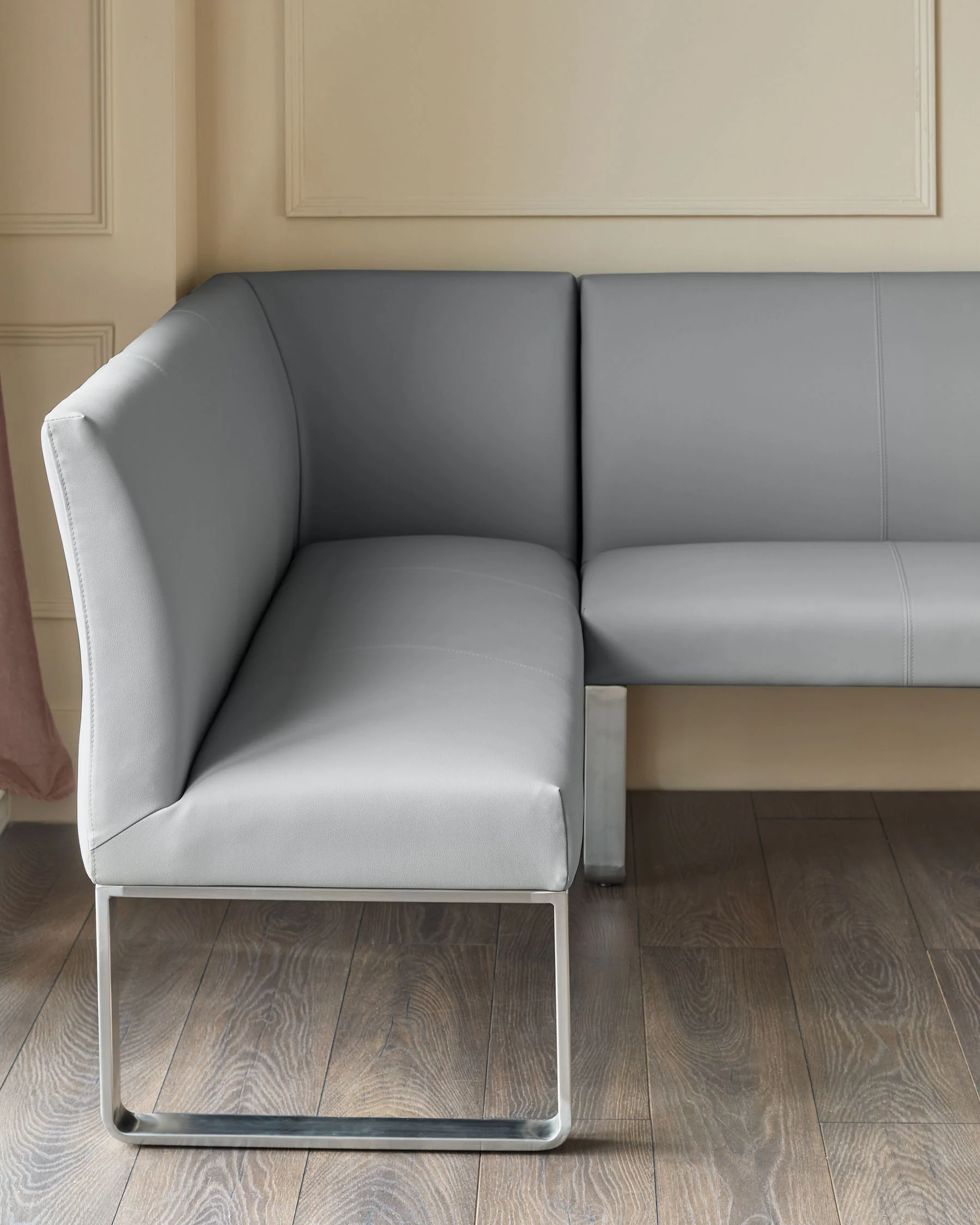 Loop 5 Seater Grey Faux Leather & Stainless Steel Left Hand Corner Dining Bench - Image 3