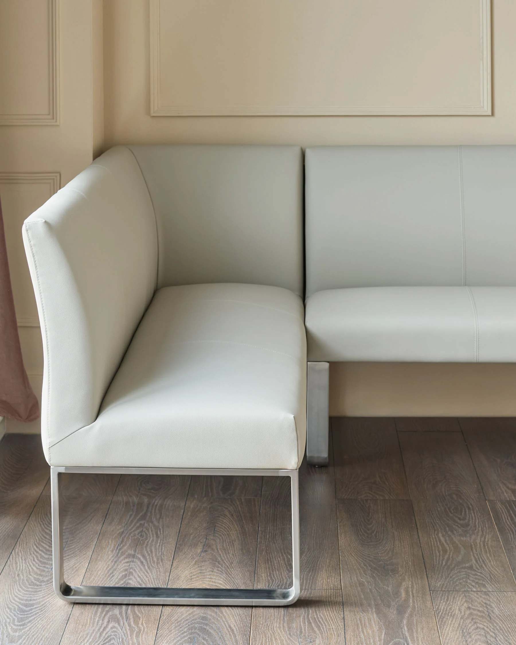 Loop 5 Seater Light Grey Faux Leather & Stainless Steel Right Hand Corner Dining Bench - Image 3