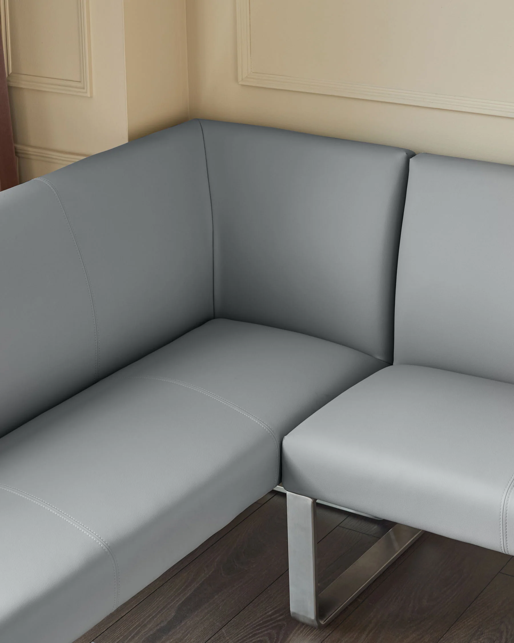 Loop 5 Seater Grey Faux Leather & Stainless Steel Right Hand Corner Dining Bench - Image 4