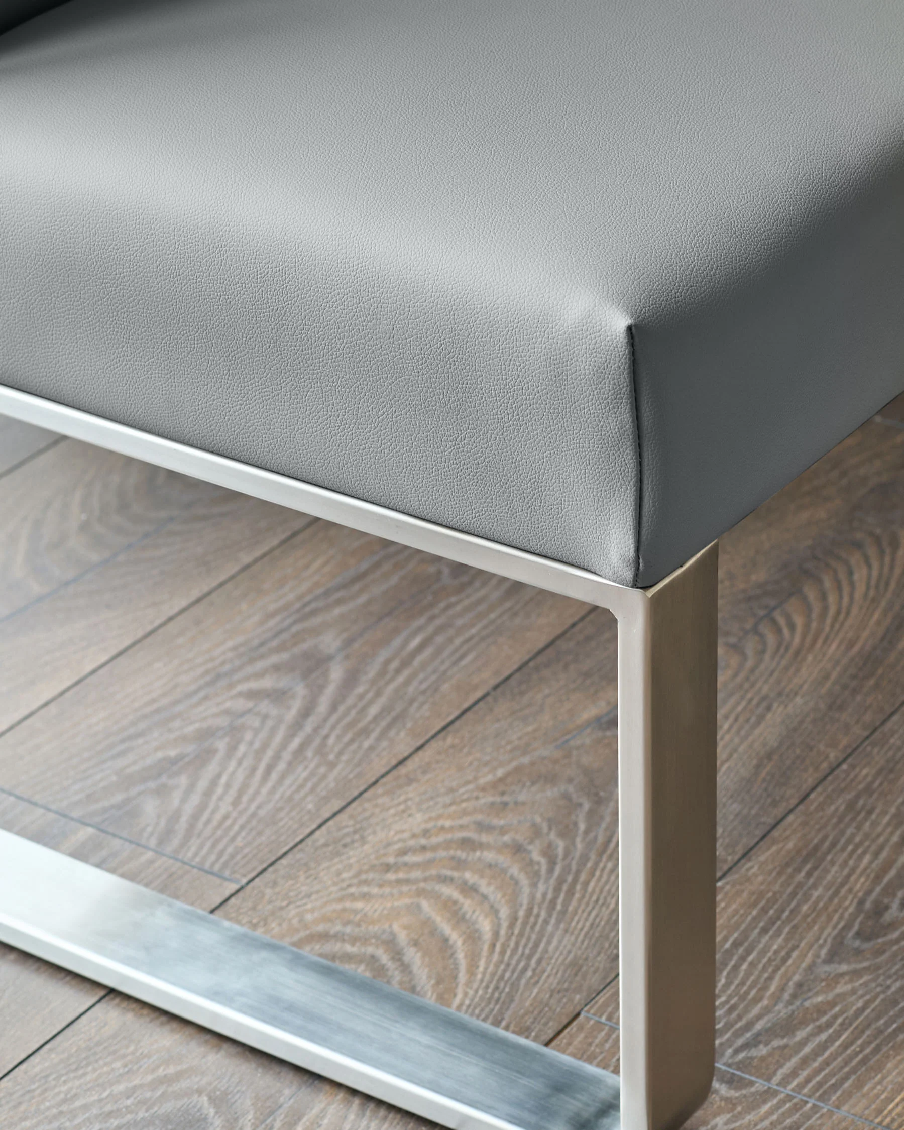 Loop 5 Seater Grey Faux Leather & Stainless Steel Right Hand Corner Dining Bench - Image 5