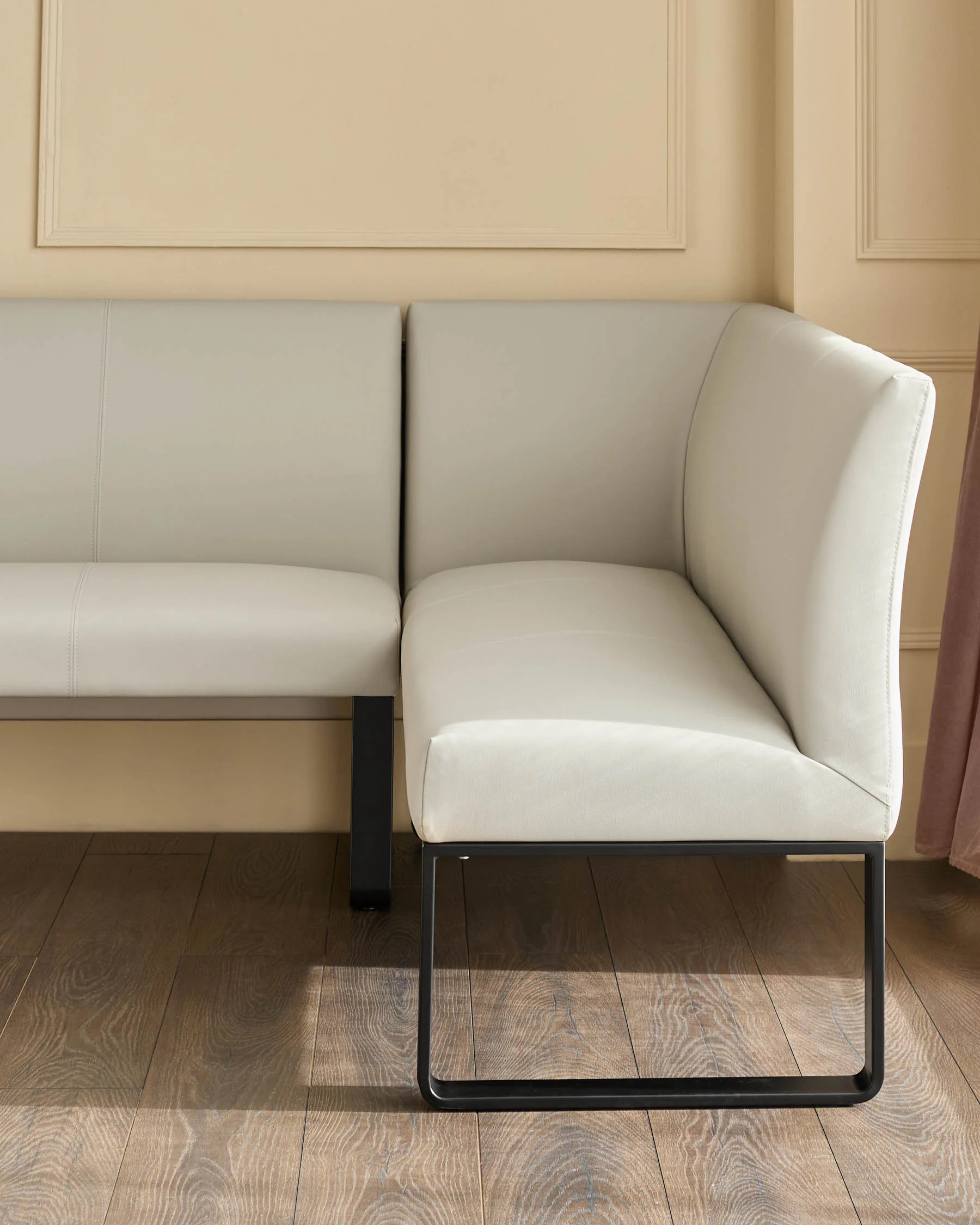 Loop 5 Seater Light Grey Faux Leather & Black Leg Left Hand Corner Dining Bench - Image 3