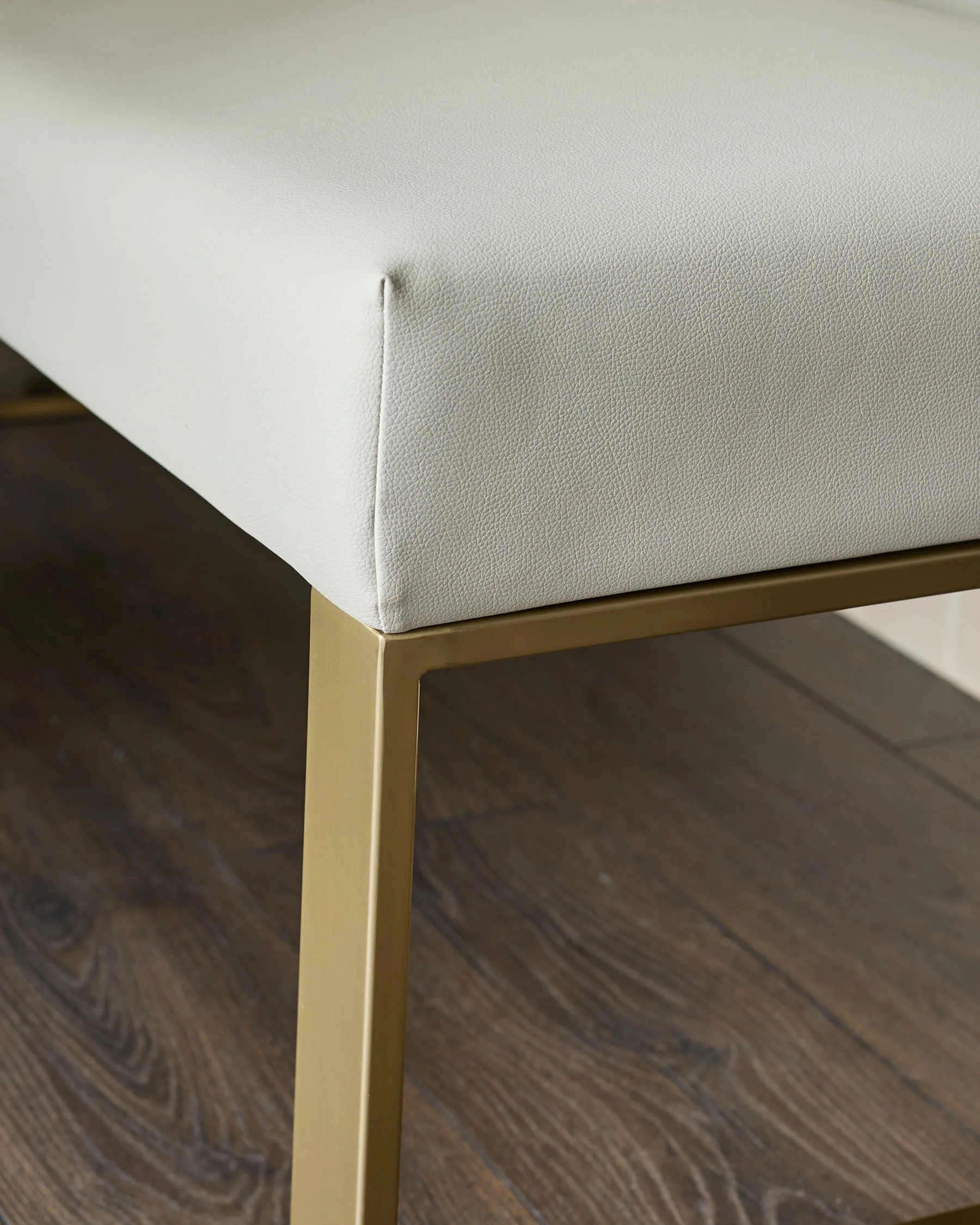 Loop light grey faux leather left hand corner 5 seater brushed brass leg dining bench - Image 7