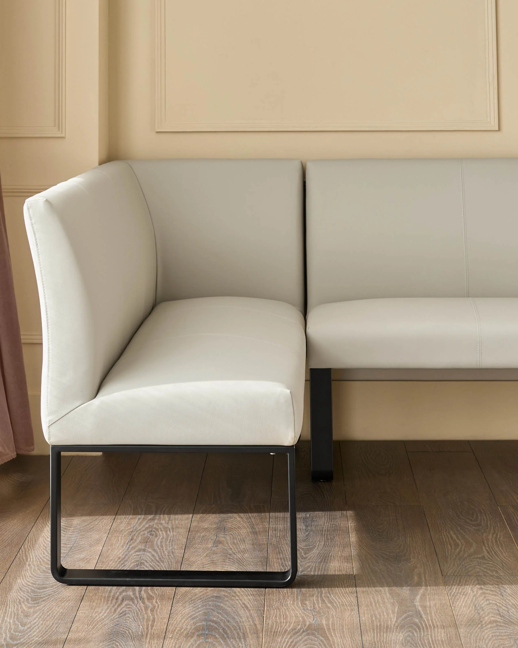 Loop 5 Seater Grey Faux Leather & Black Right Hand Corner Dining Bench - Image 3