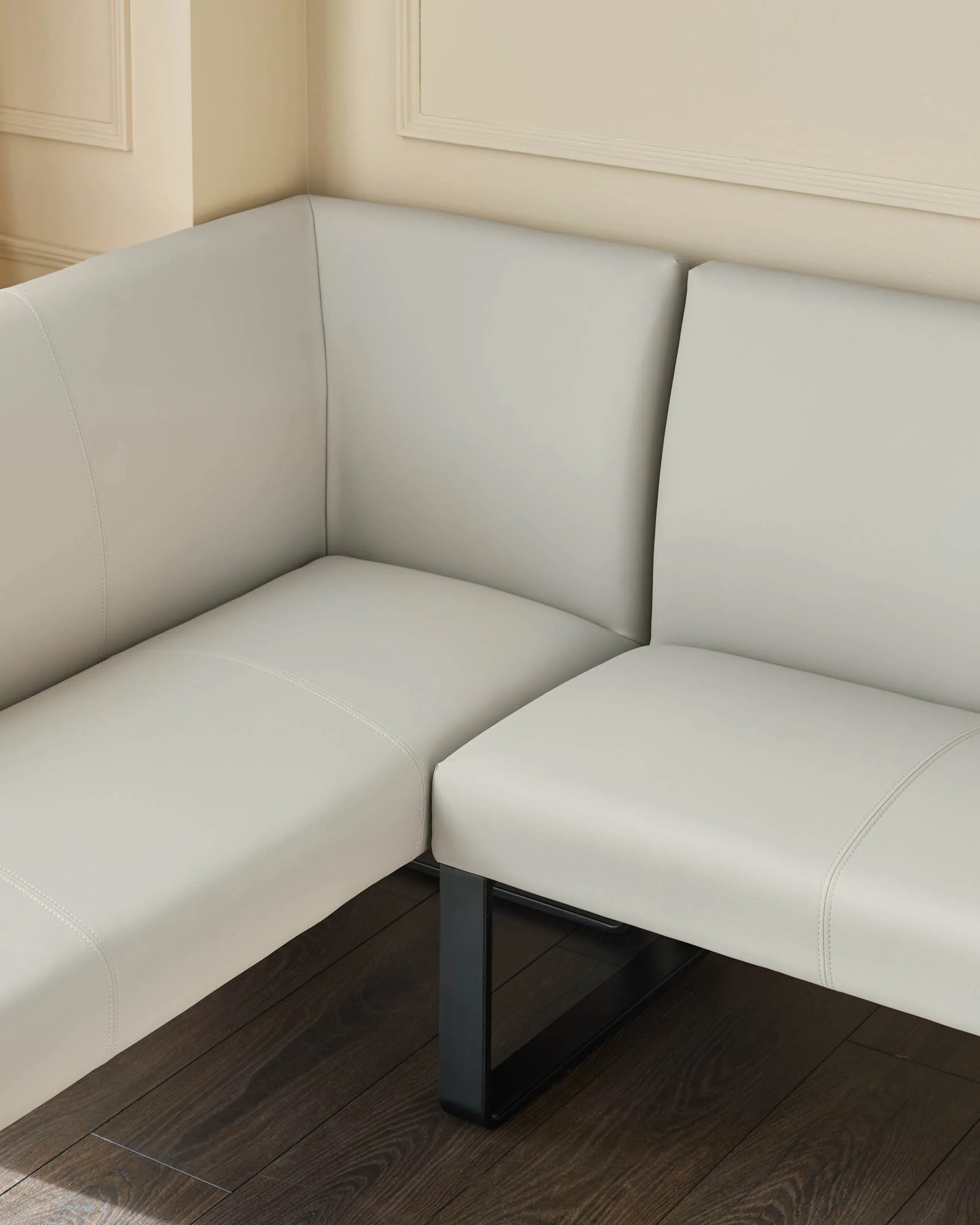 Loop 5 Seater Grey Faux Leather & Black Right Hand Corner Dining Bench - Image 4