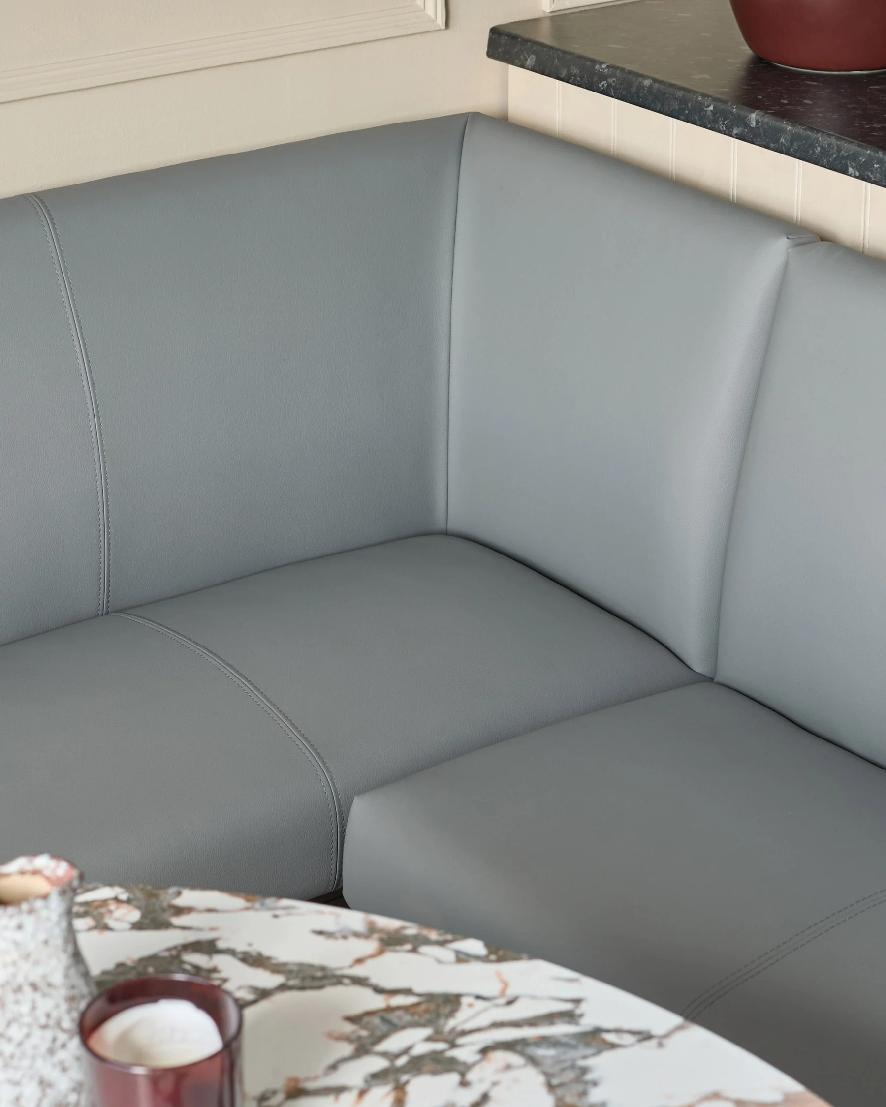 Loop 5 Seater Mid Grey Faux Leather Right Hand Corner Dining Bench - Image 4