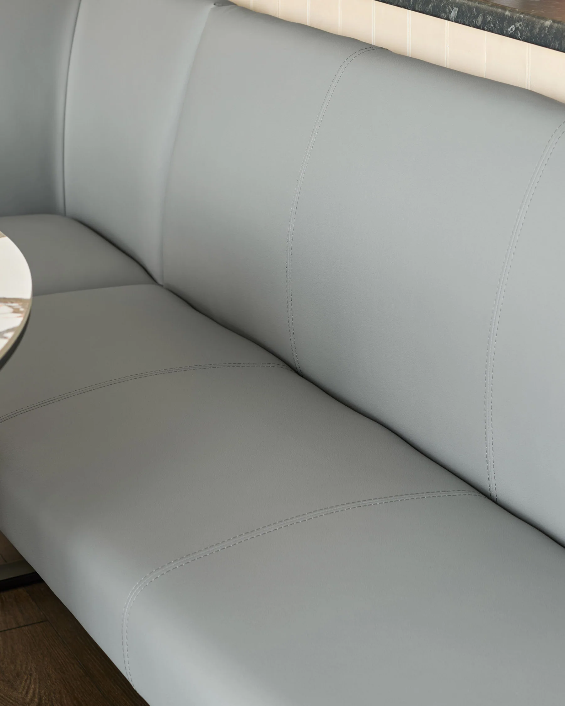 Loop 5 Seater Mid Grey Faux Leather Right Hand Corner Dining Bench - Image 6