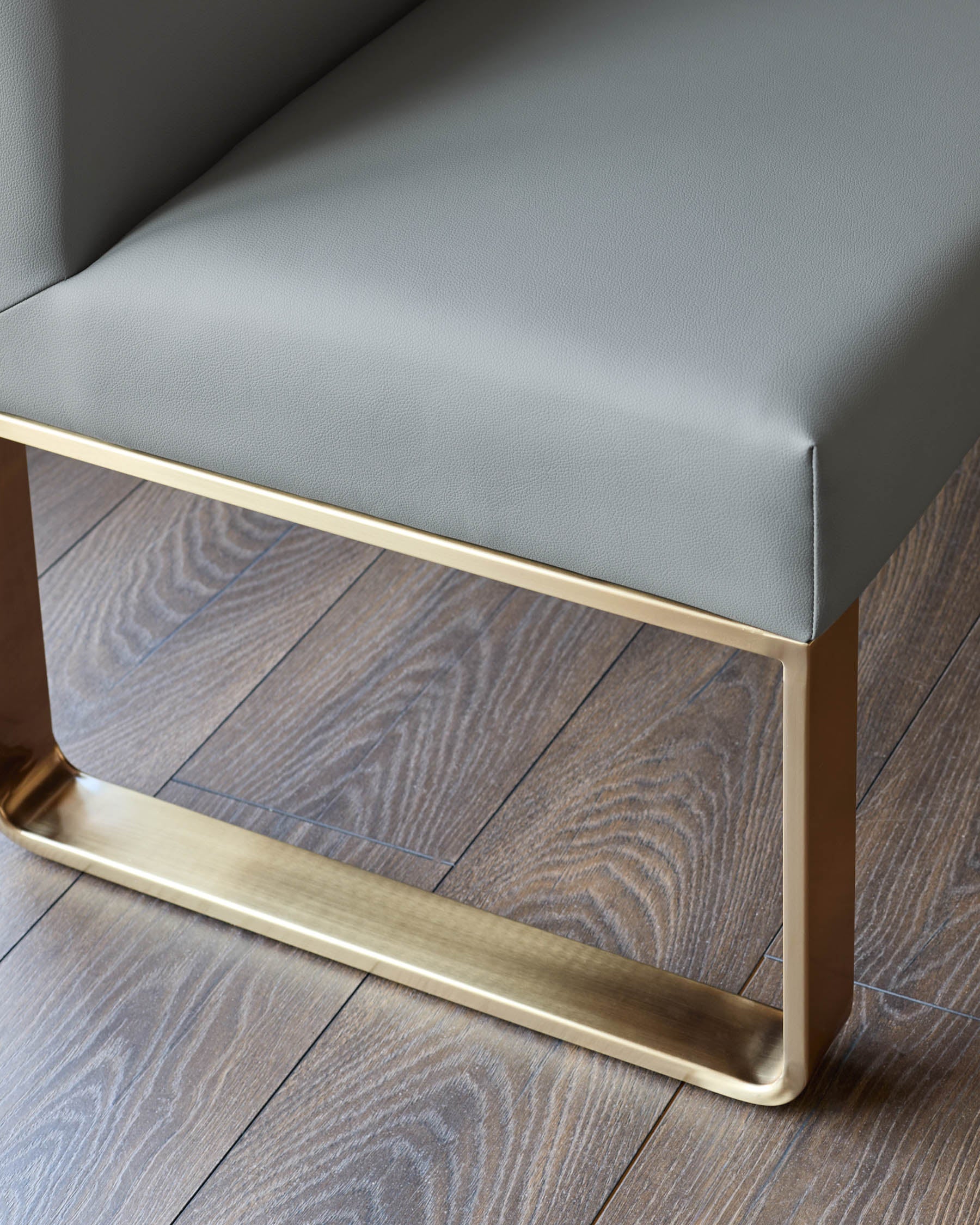 Loop mid grey faux leather right hand corner 5 seater brushed brass leg dining bench - Image 4