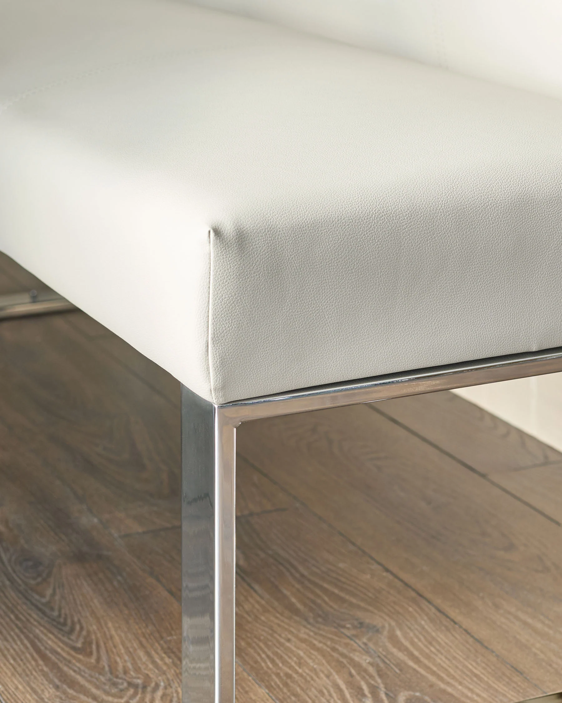 Loop light grey faux leather right hand corner 5 seater chrome leg dining bench - Image 7