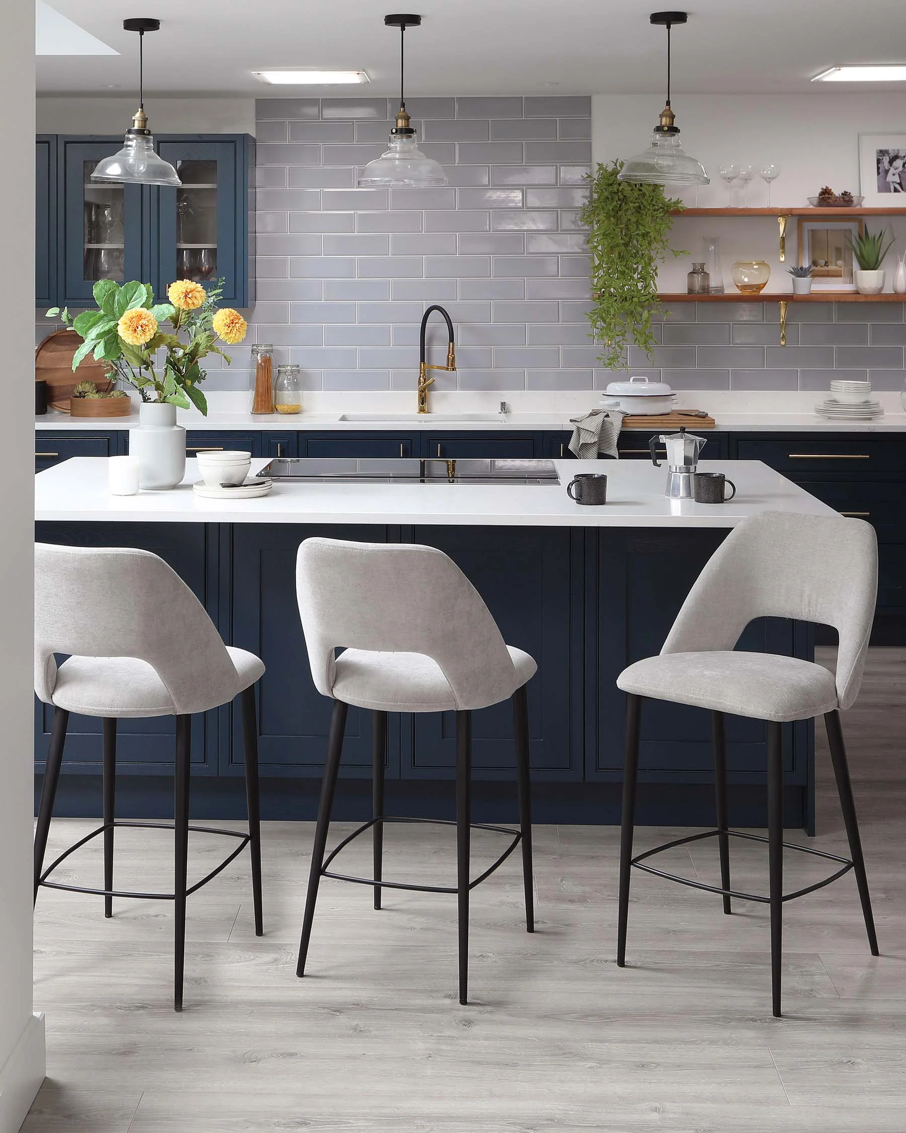 Lottie Mid Grey Fabric Bar Stool - Image 2