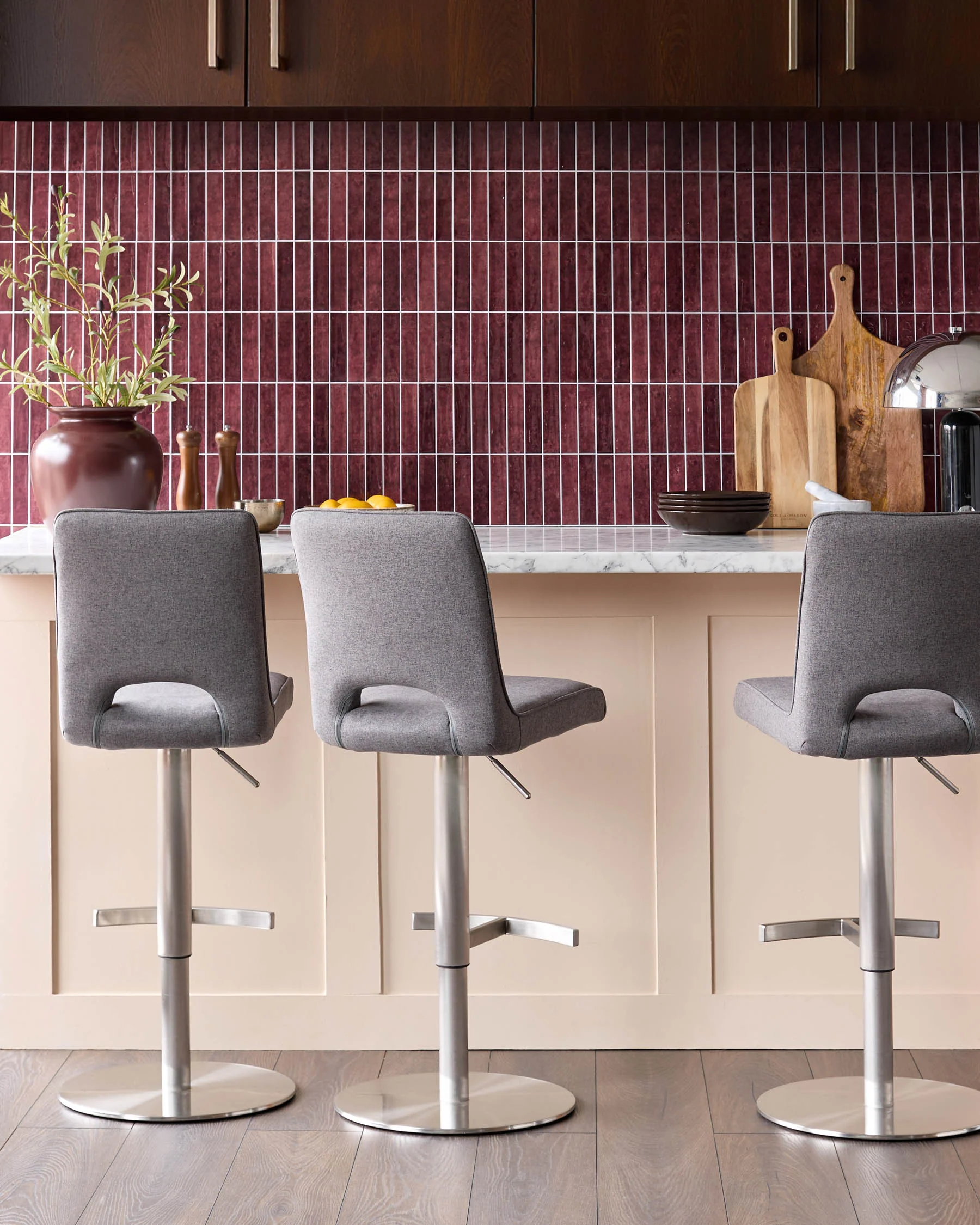 Ludo Dark Grey Fabric Gas Lift Bar Stool - Image 3