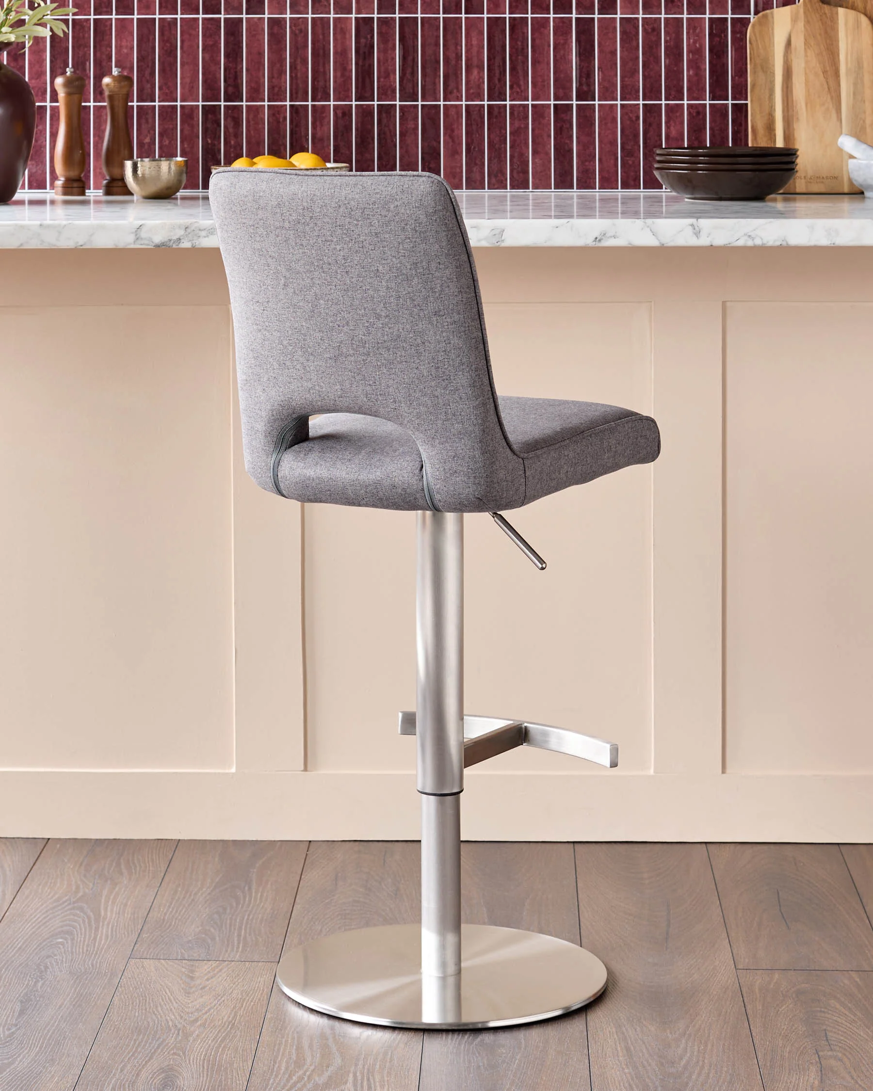 Ludo Dark Grey Fabric Gas Lift Bar Stool - Image 4
